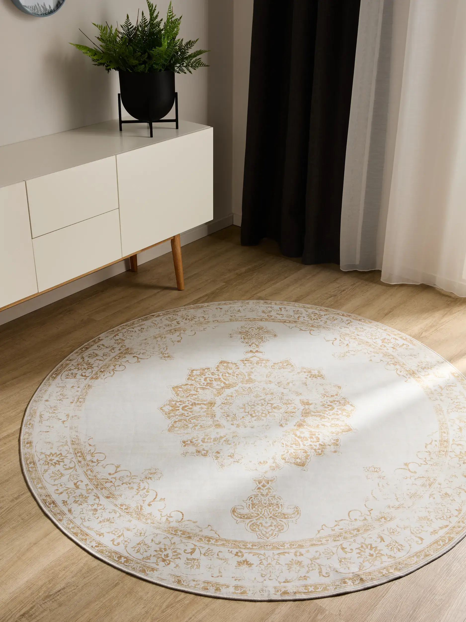 Rug made of 100% Polyester in Beige with a 100% Polyester high pile by benuta Basic
