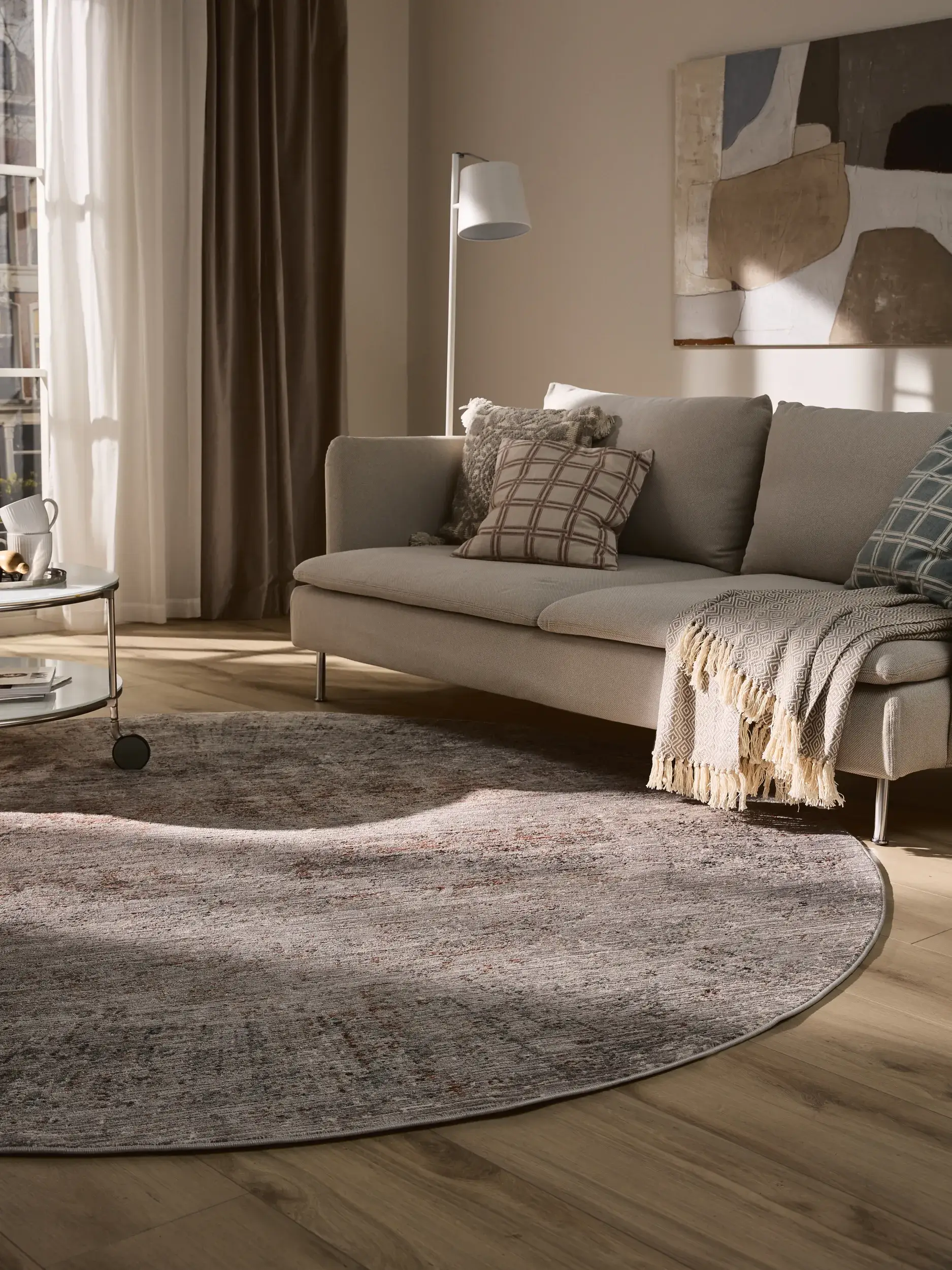 Teppich aus 100% Polyester in Grau mit 100% Polyester hohem Flor von benuta Nest