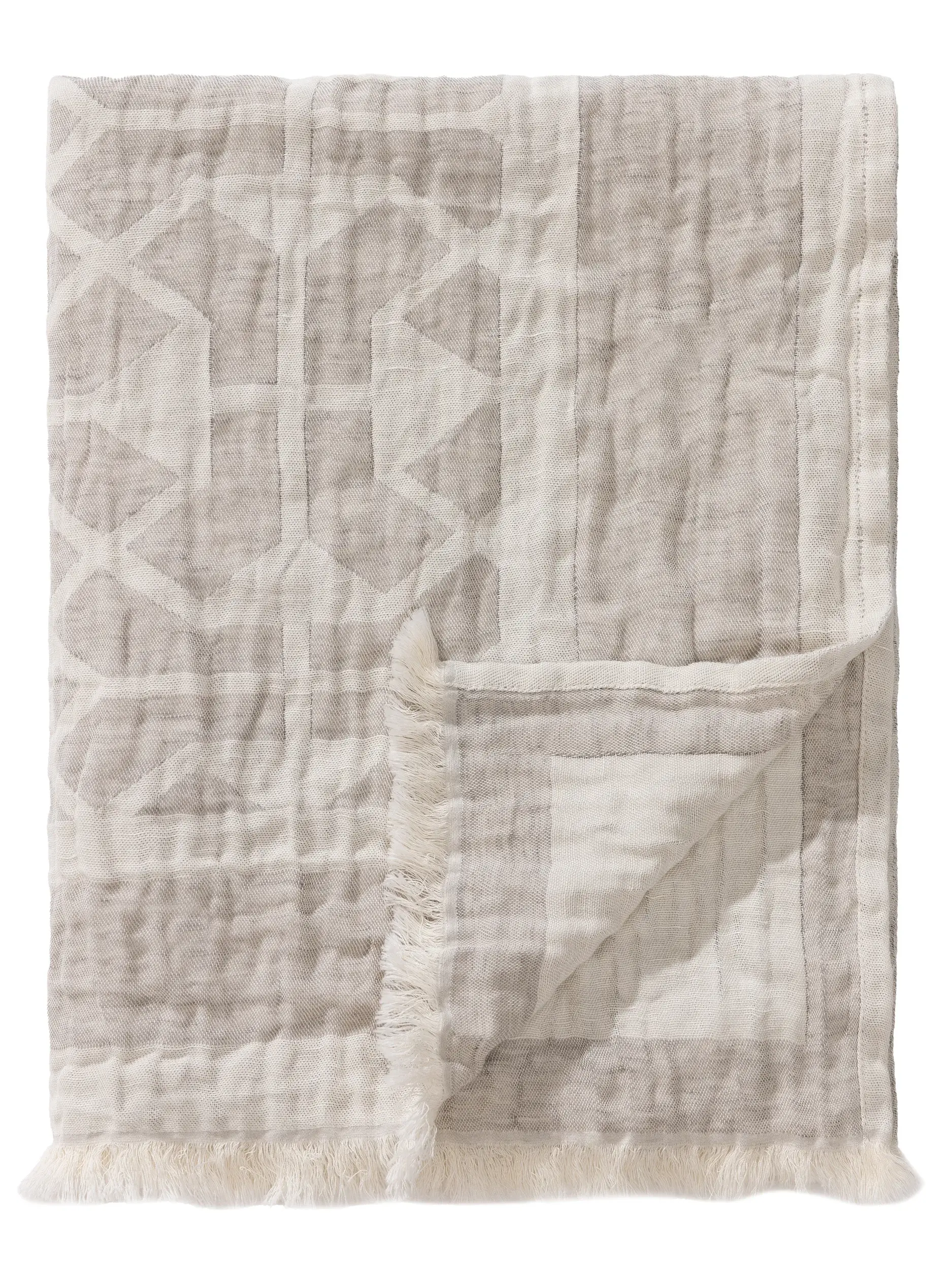 Decke aus Leinen-Mix Sabine Cream/Beige Geometrisch-suunnittelussa, valmistettu 60% puuvillaa, 40% pellavaaista, benuta Purein toimesta