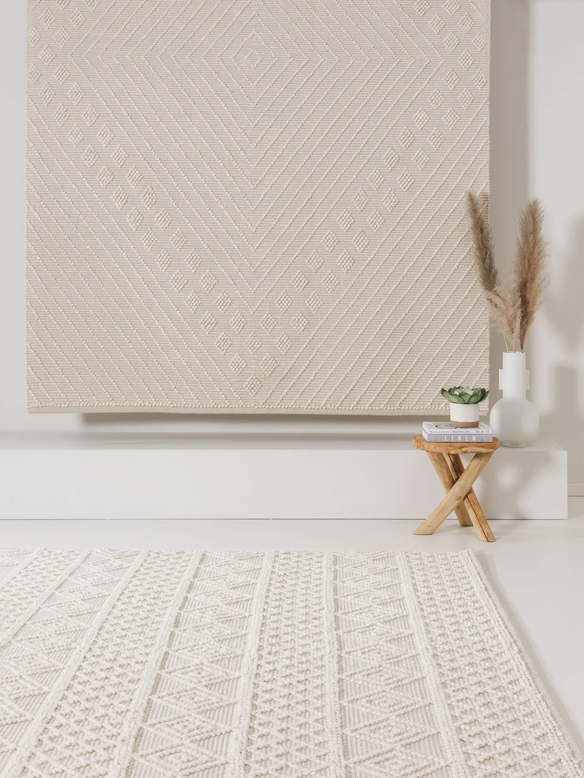 Tapijt van 55% Katoen, 45% Wol in Beige met een 55% Katoen, 45% Wol hoge pool van benuta pure