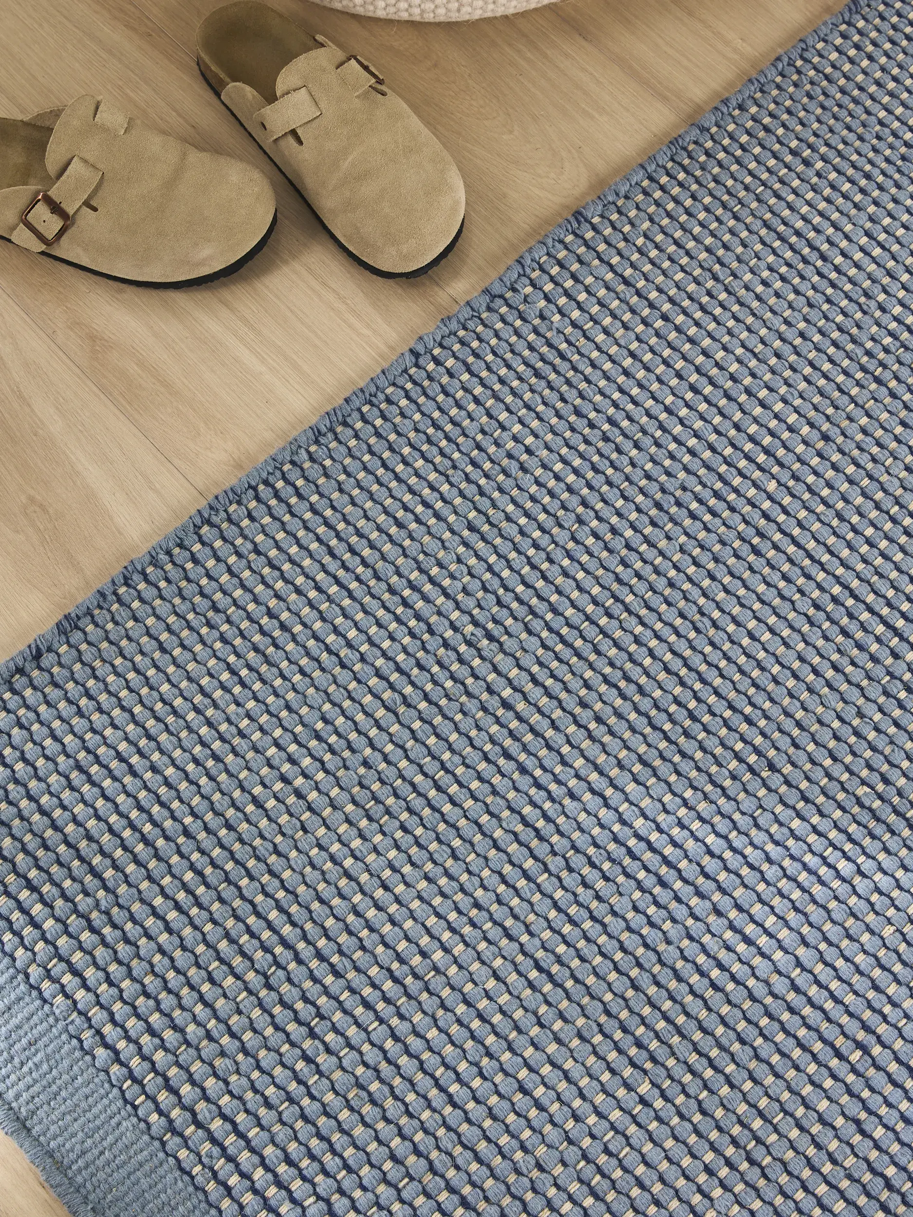 Vloerkleed Rocco van 80% Wol, 20% Katoen in Blauw van benuta pure
