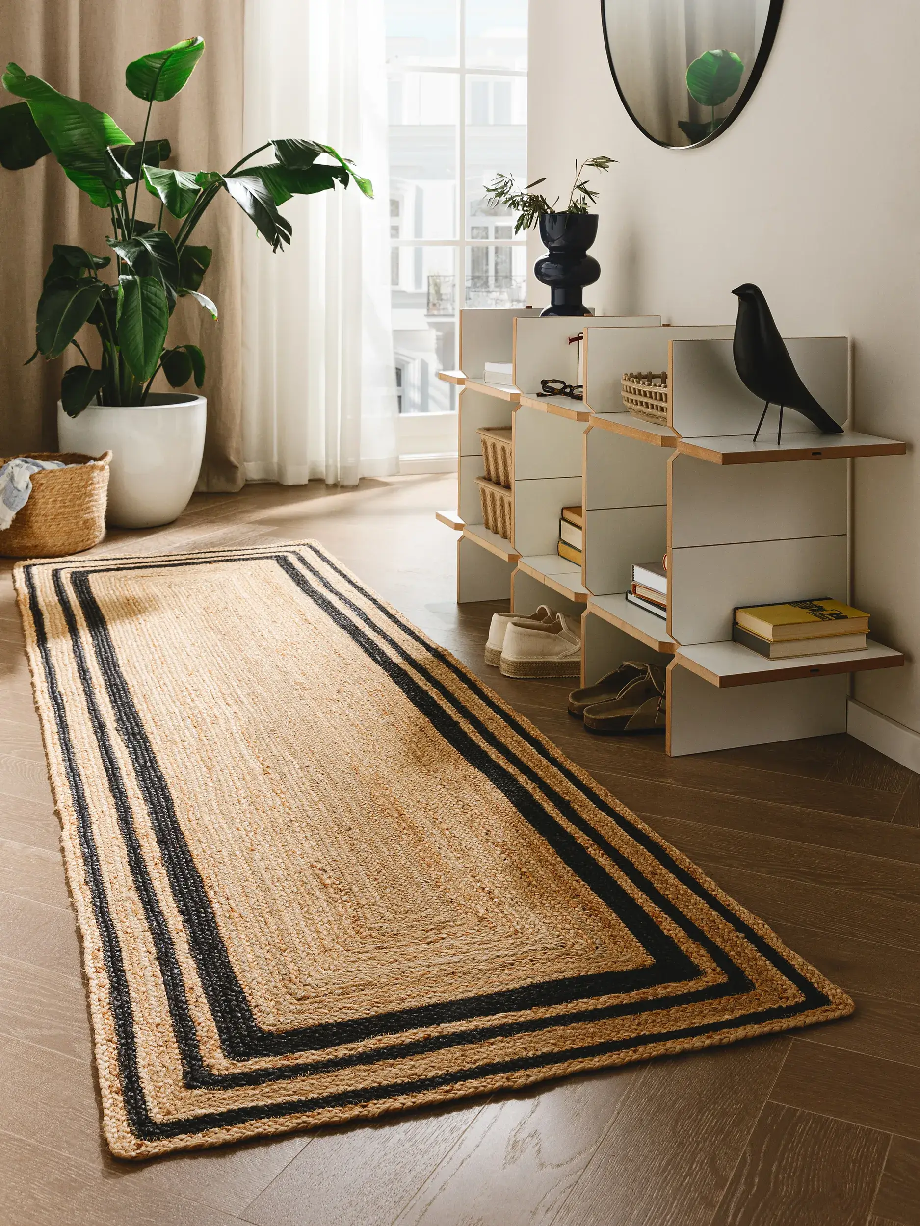 Tapete de 100% Jute em Schwarz com pelo de 100% Jute de altura da benuta Pure