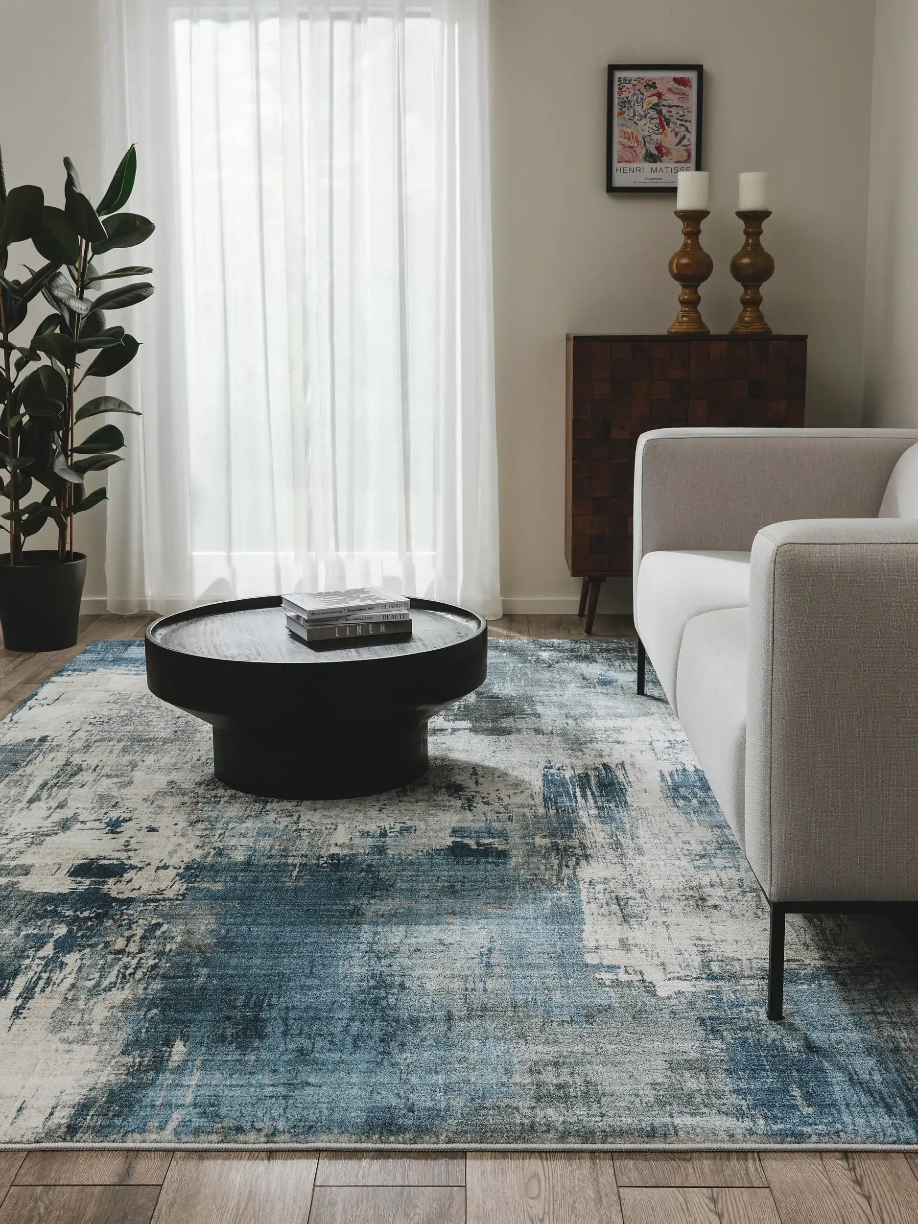 Teppich aus 100% Polyester in Blau mit 100% Polyester hohem Flor von benuta Pop