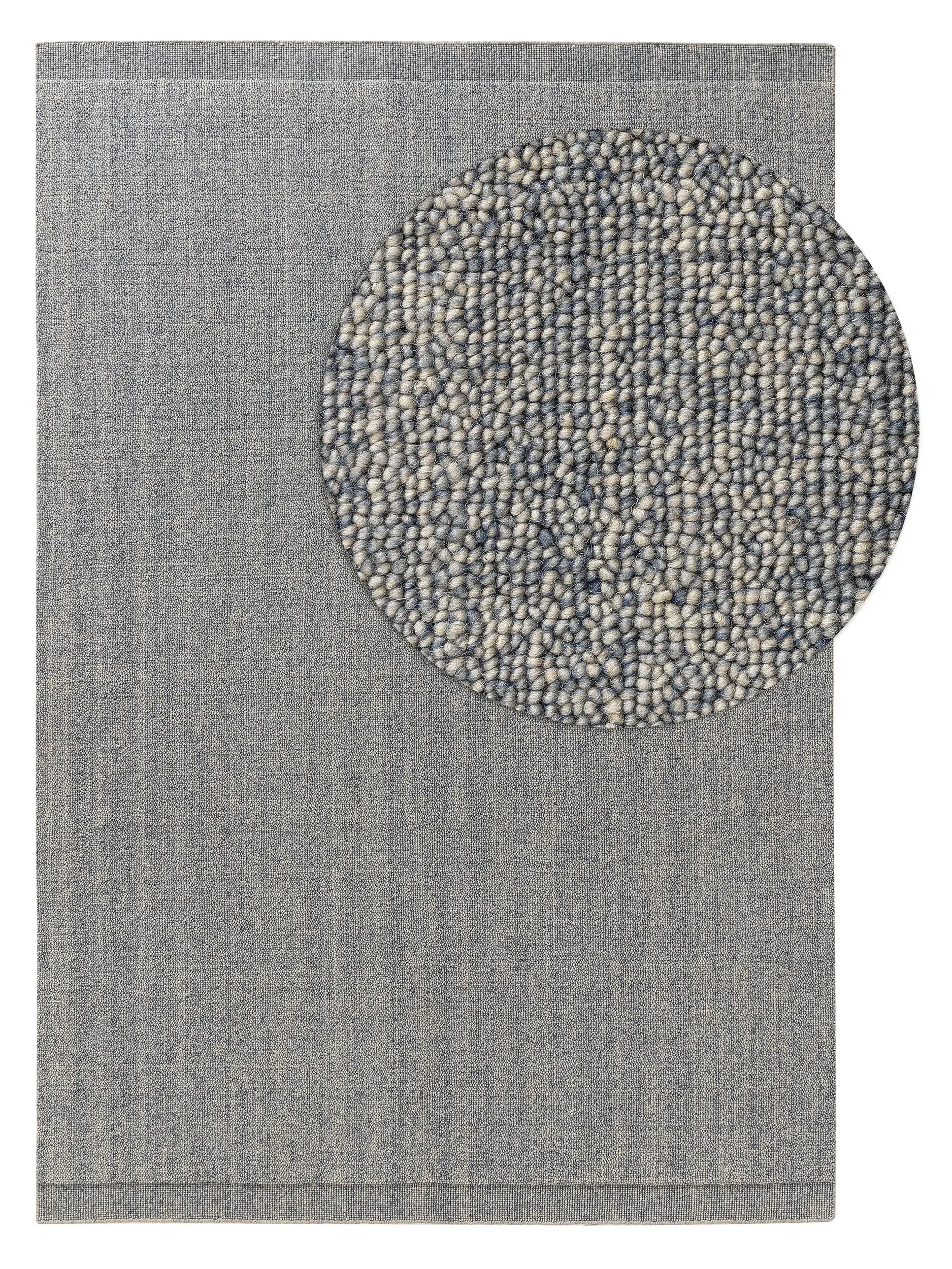 Tapis en 80% Laine, 20% Coton en Bleu avec une pile de 80% Laine, 20% Coton de hauteur de benuta pure