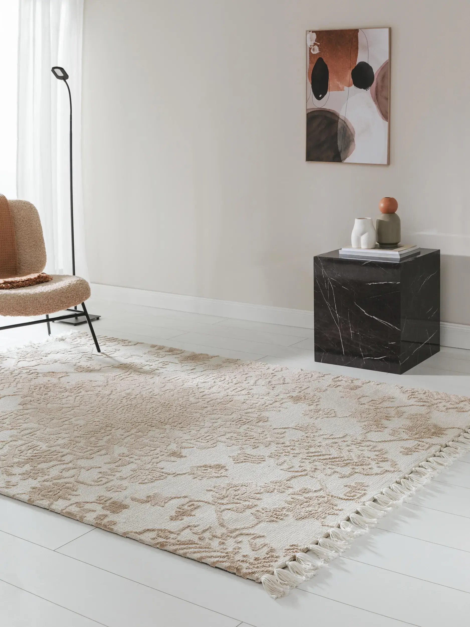 Tappeto di 100% Poliestere (Microfibra) in Beige con pelo alto 100% Poliestere (Microfibra) da benuta nest