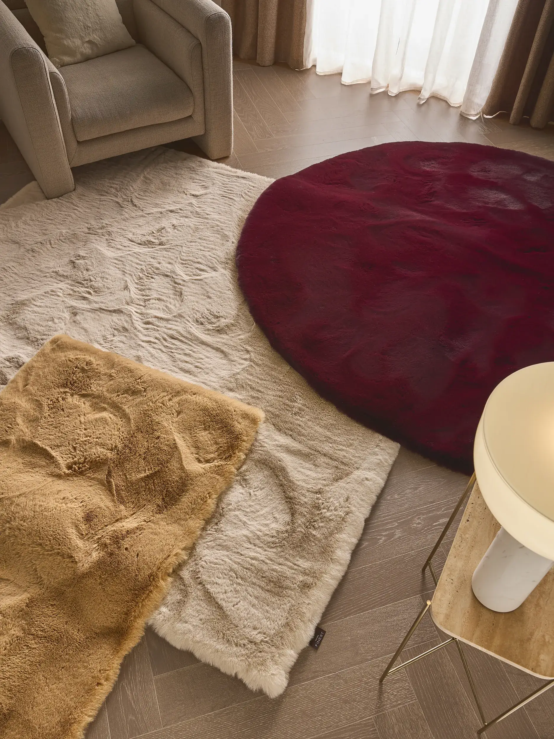 Rug made of 100% Polyester in Beige with a 100% Polyester high pile by benuta Finest