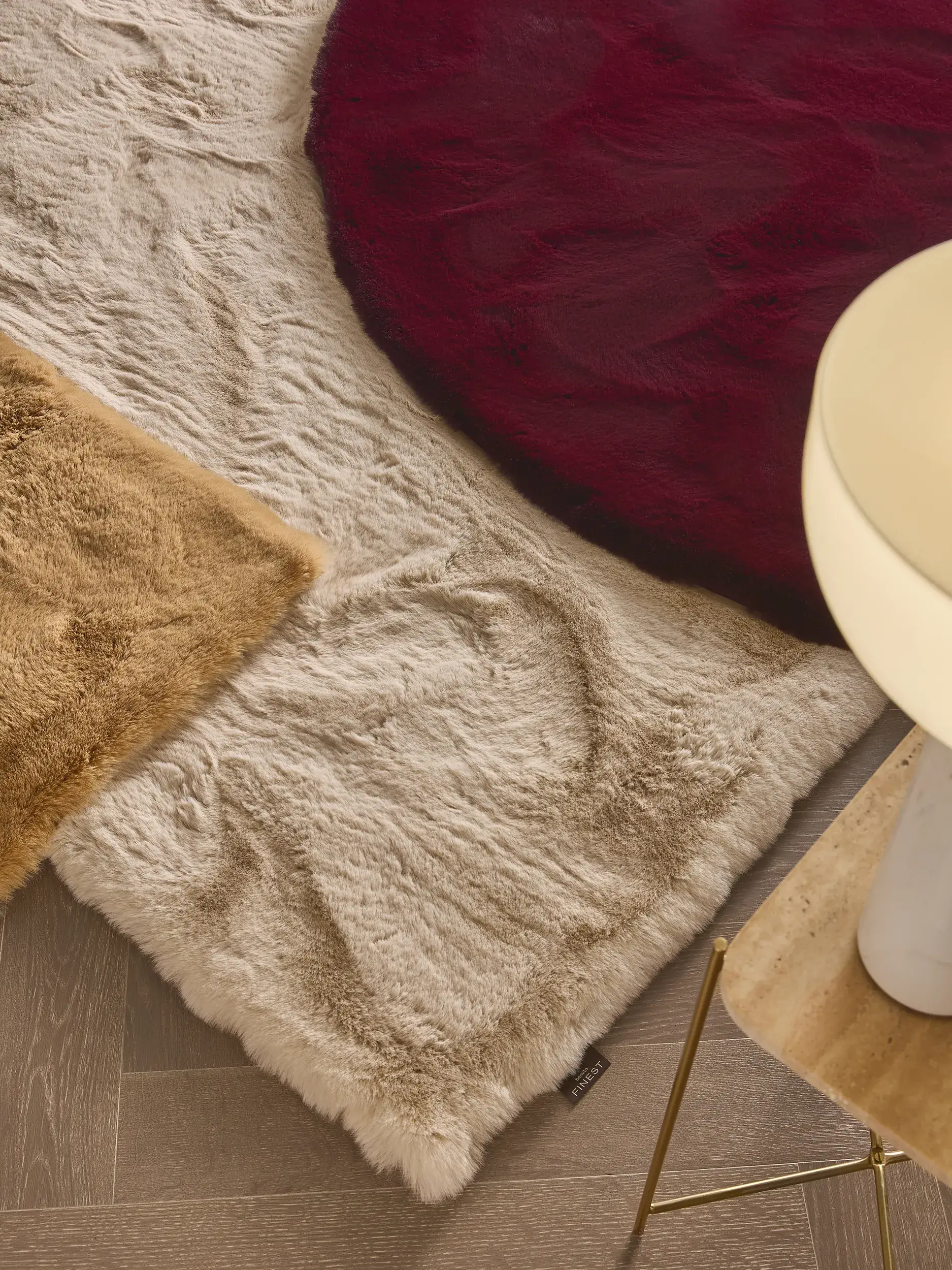 Rug made of 100% Polyester in Beige with a 100% Polyester high pile by benuta Finest