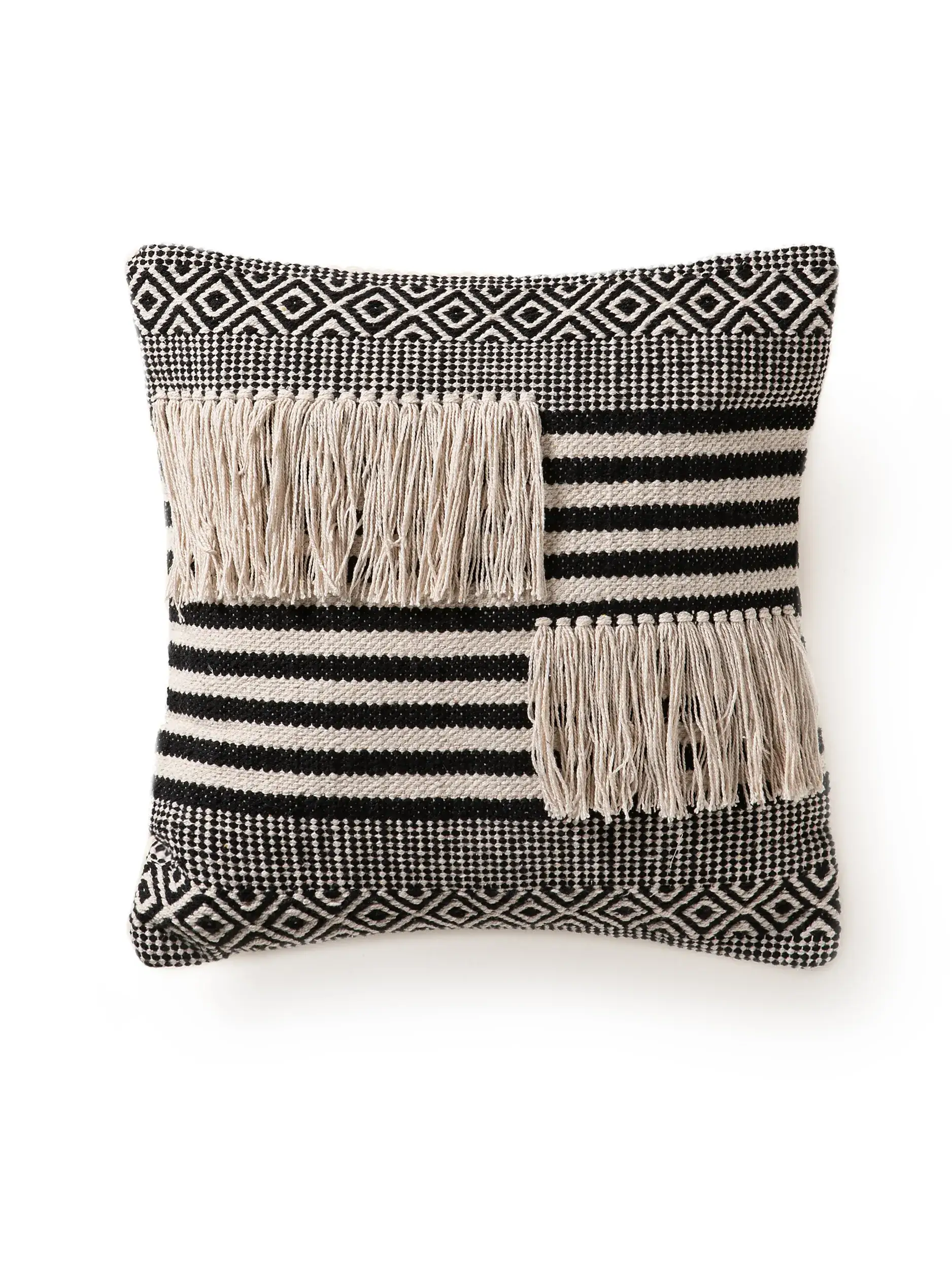 Copricuscino Deja Bianco & Nero in Ornamento-ontwerp van 100% Cotone door benuta POP