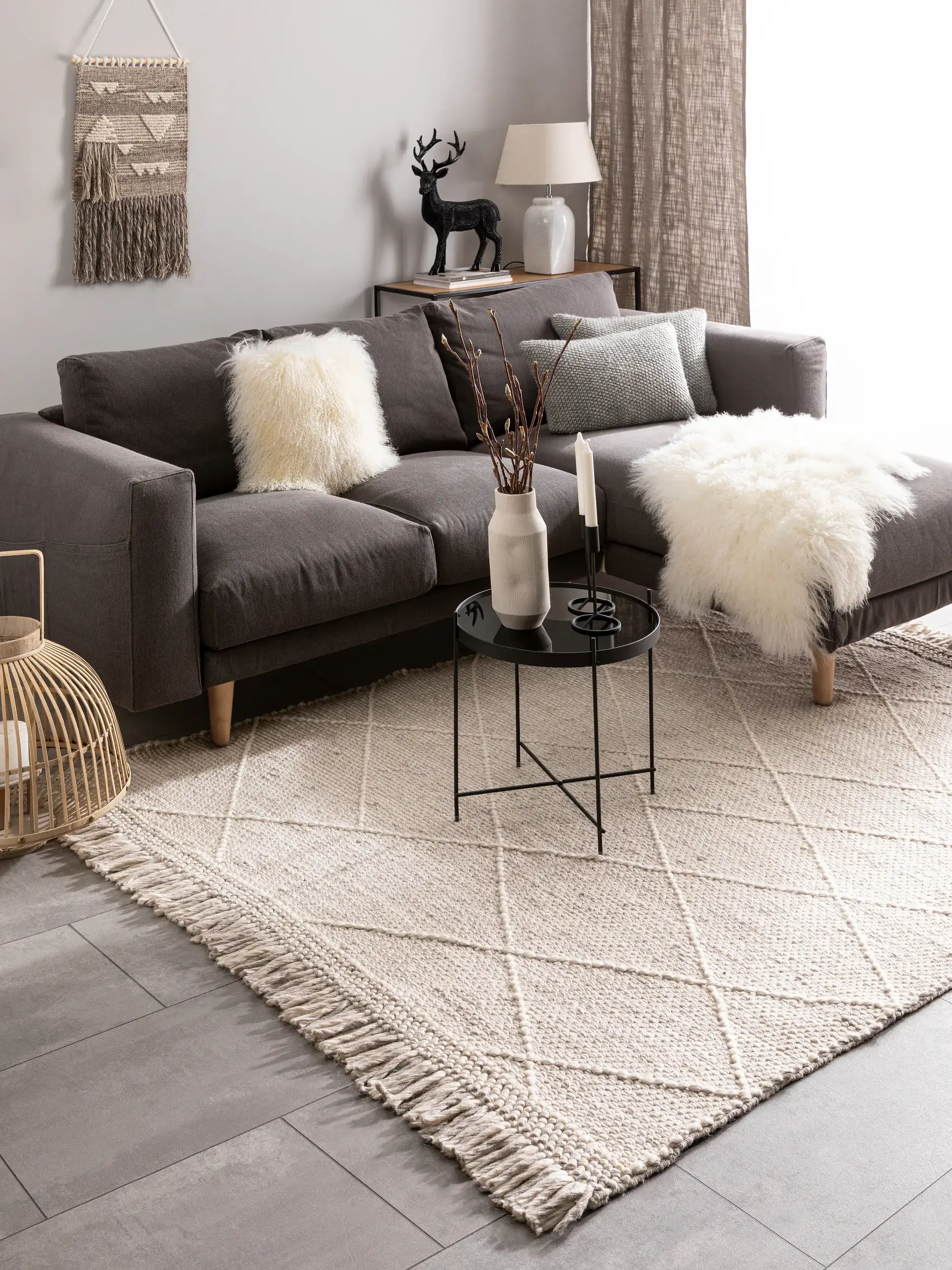 Tapis en 60% Laine, 40% Polyester en Beige avec une pile de 60% Laine, 40% Polyester de hauteur de benuta pure