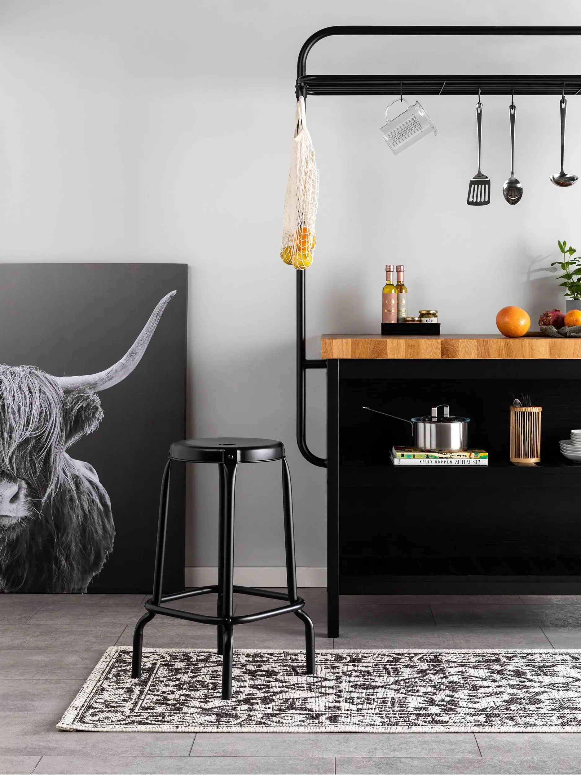 Teppich aus 100% Polypropylen in Schwarz/Weiß mit 100% Polypropylen hohem Flor von benuta