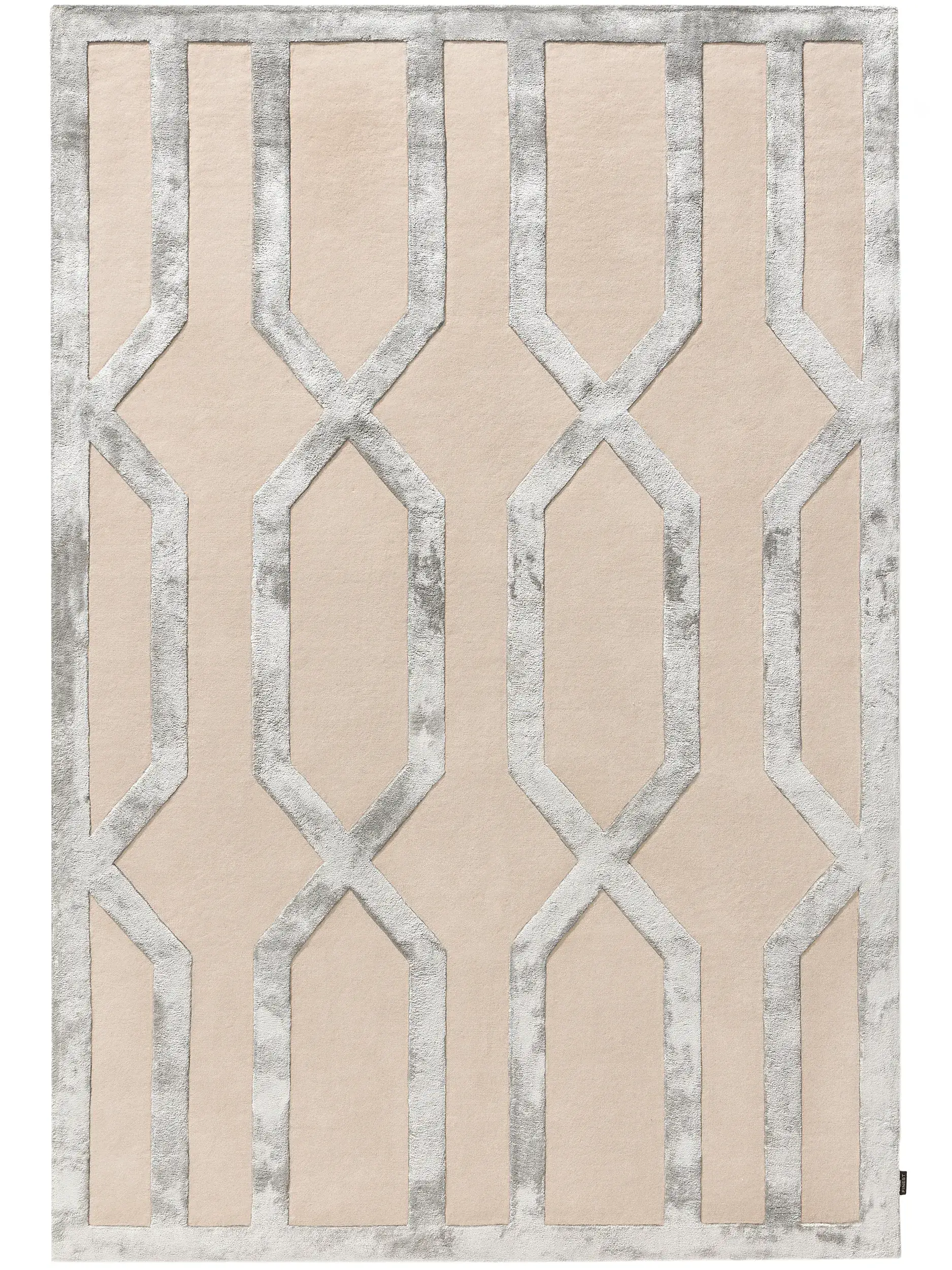 Tapijt van 60% Wol, 40% Lyocell (Tencel™) in Beige met een 60% Wol, 40% Lyocell (Tencel™) hoge pool van benuta Finest