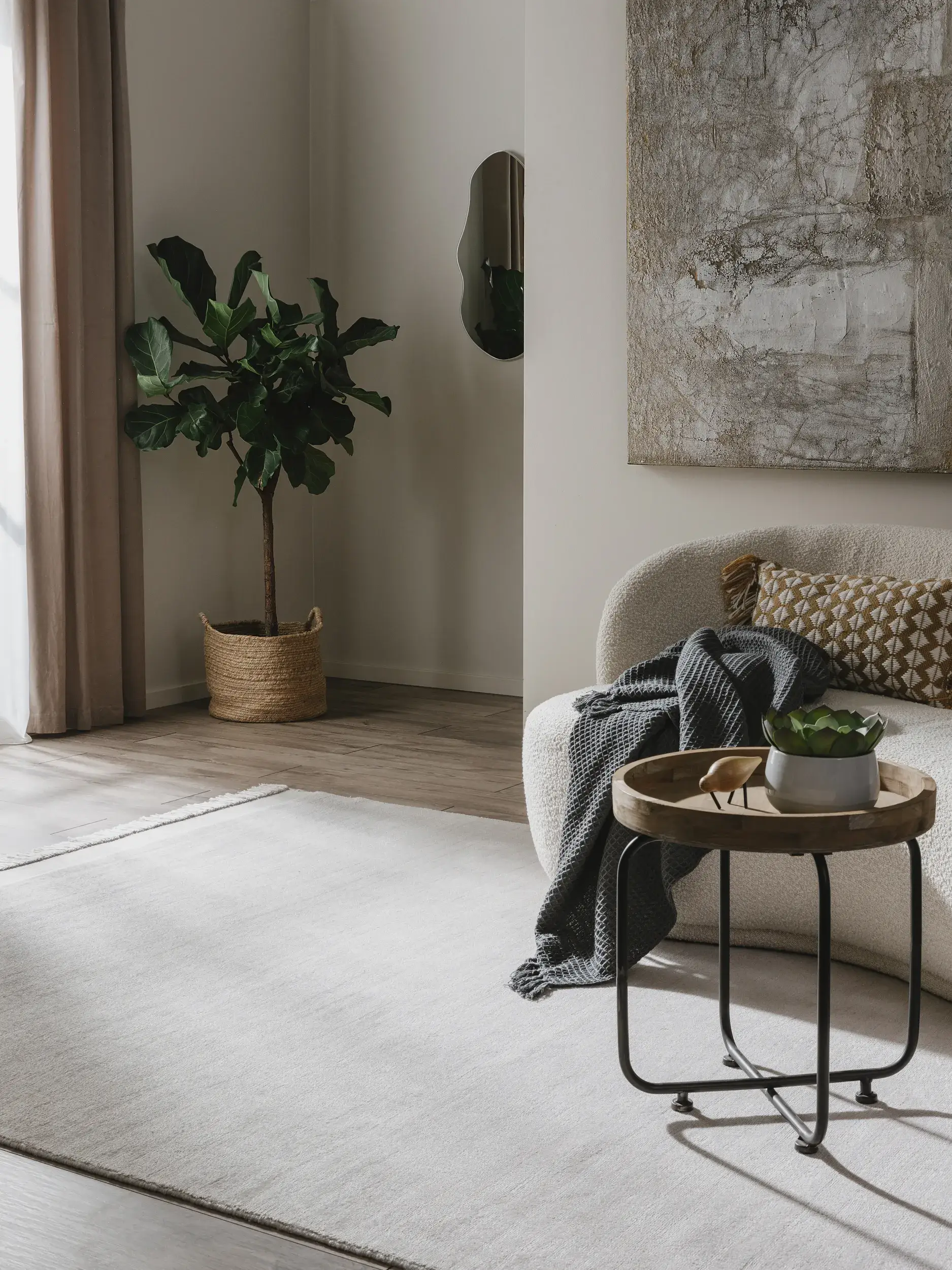 Tapis en 80% Polyester, 20% Coton en Gris avec une pile de 80% Polyester, 20% Coton de hauteur de benuta pure