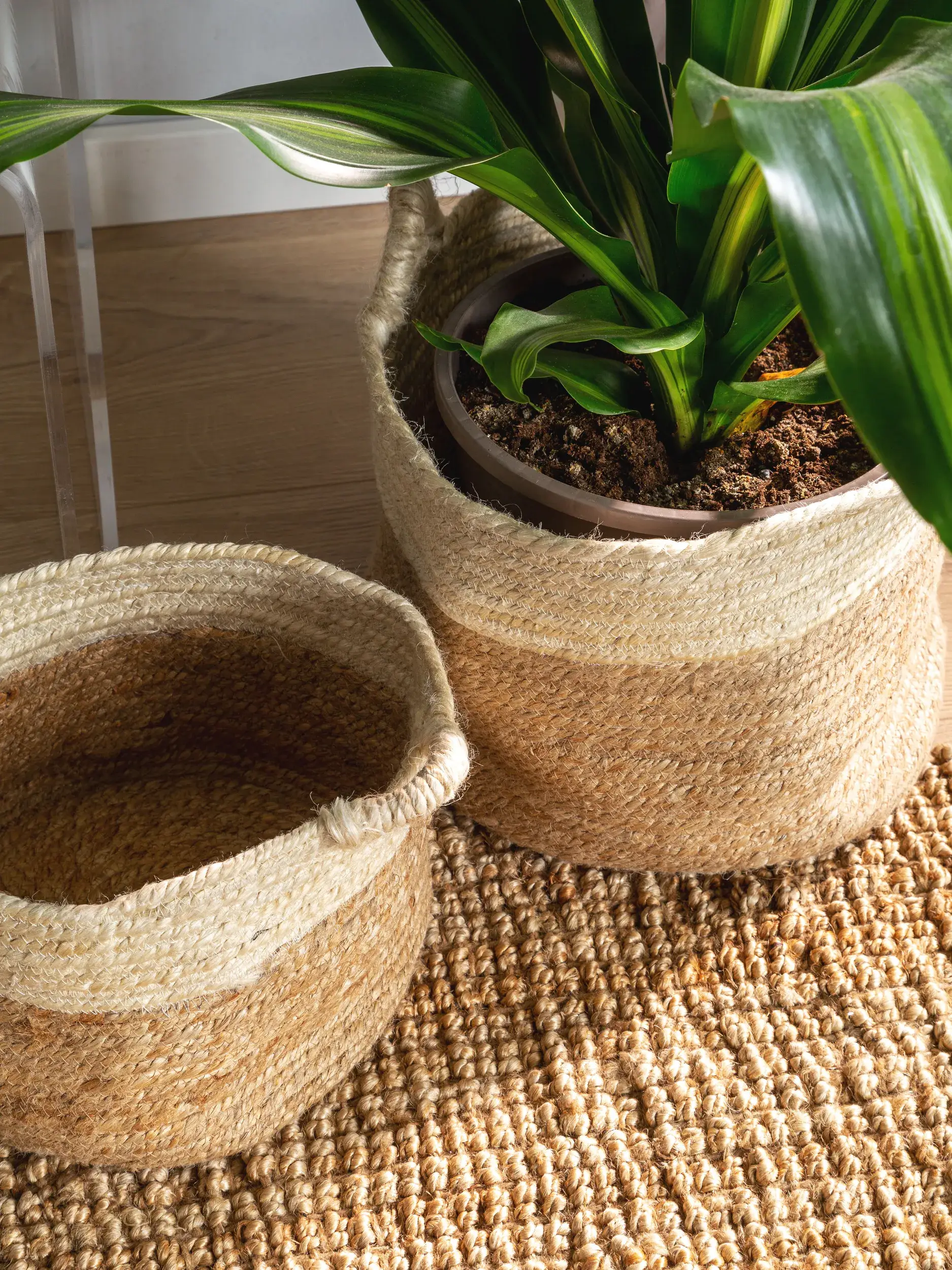 Korguppsättning (3 delar) Aylin Creme/Beige med Enfärgad-design i 100% Hampa från benuta pure