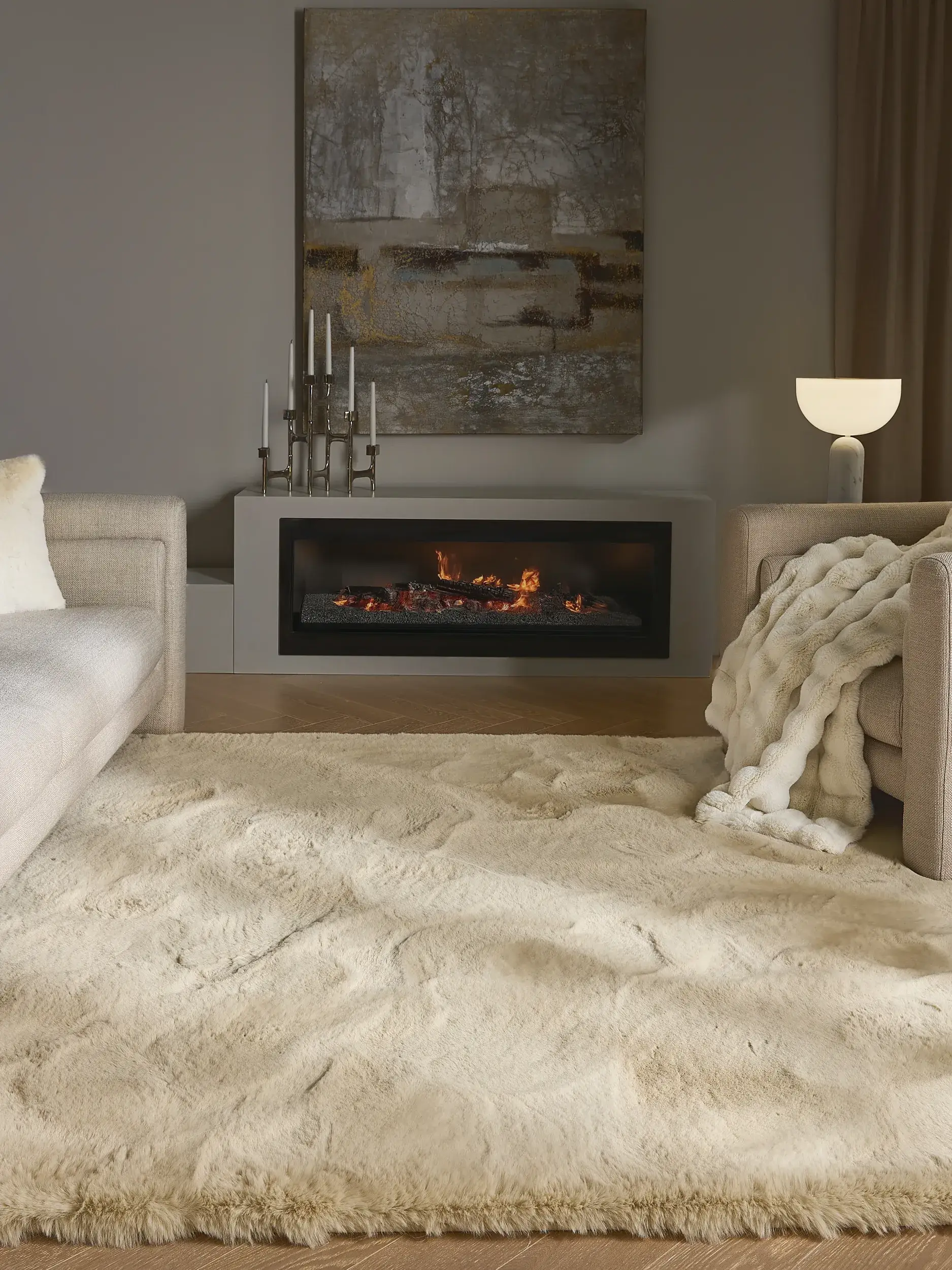Rug made of 100% Polyester in Beige with a 100% Polyester high pile by benuta Finest