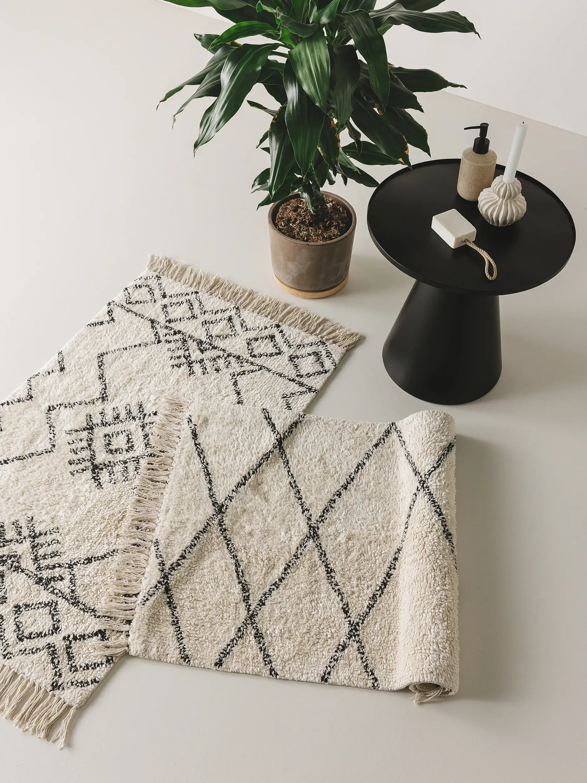 Tappeto da bagno Naomi Crema in Geometrico-ontwerp van 100% Cotone door benuta nest