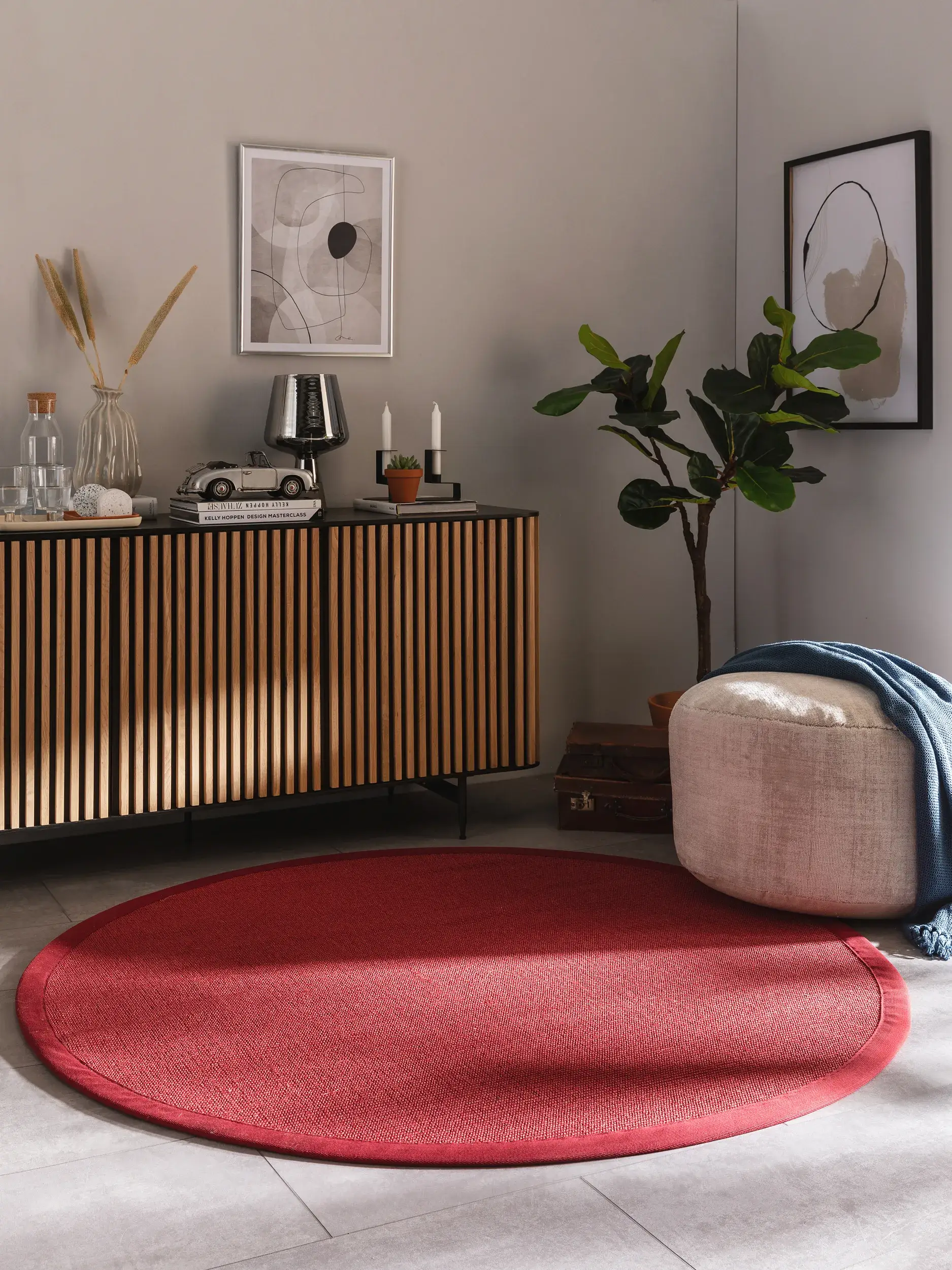 Teppich aus 100% Sisal in Rot mit 100% Sisal hohem Flor von benuta Nest