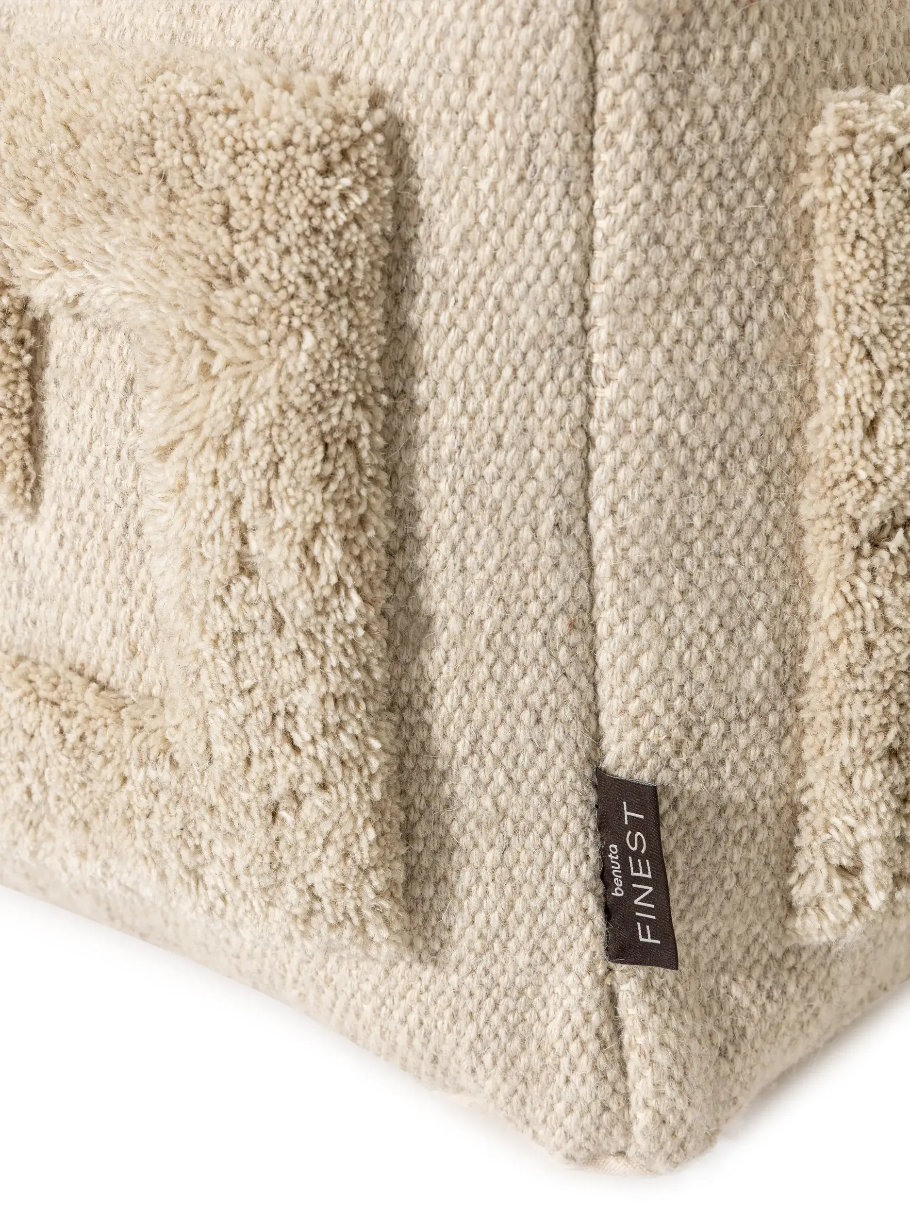 Handmade Wool Pouf Minos Cream in Textured design made of 100% Wool from (New Zealand) by benuta Finest