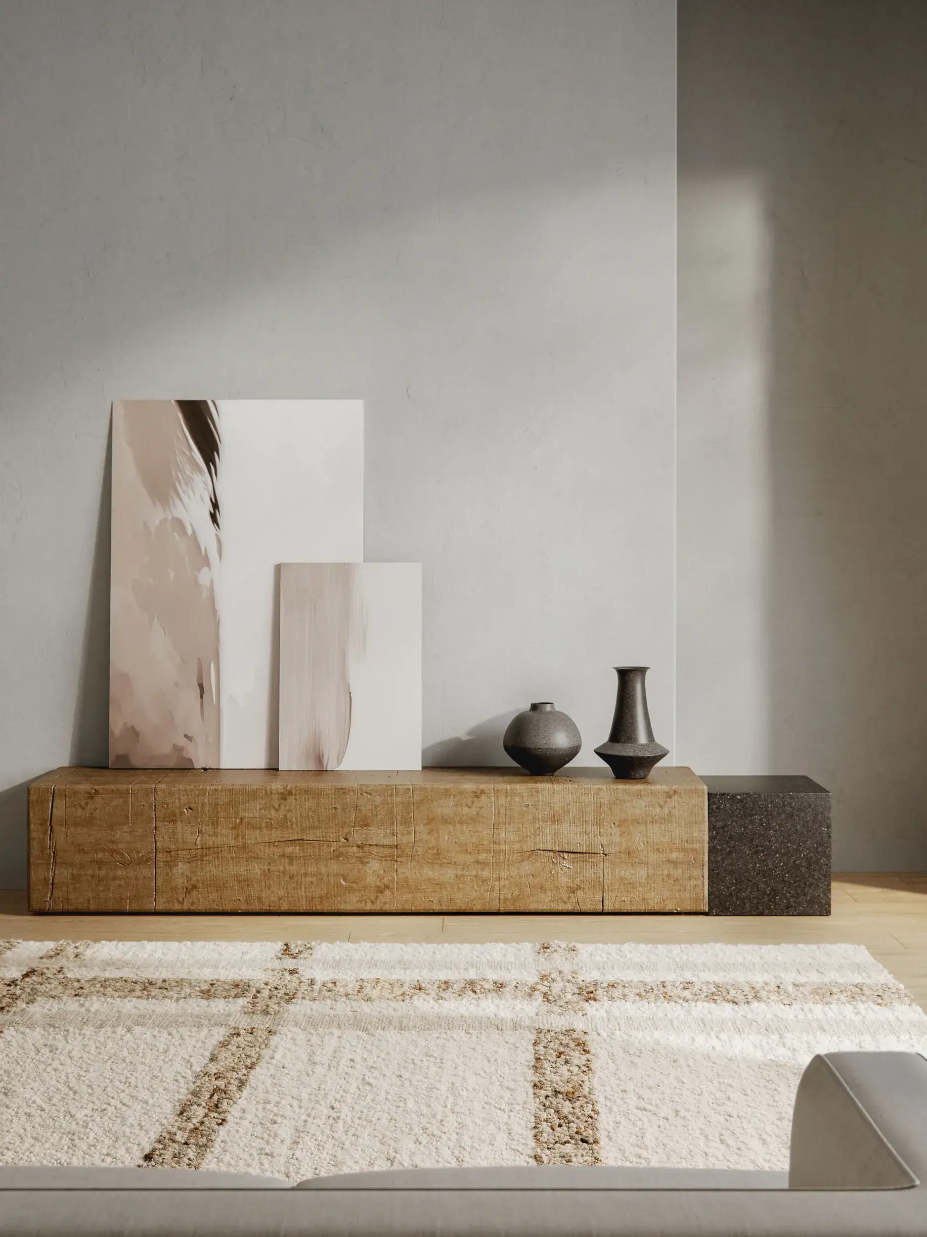 Teppich aus 90% Wolle, 10% Baumwolle in Beige mit 90% Wolle, 10% Baumwolle hohem Flor von benuta Finest
