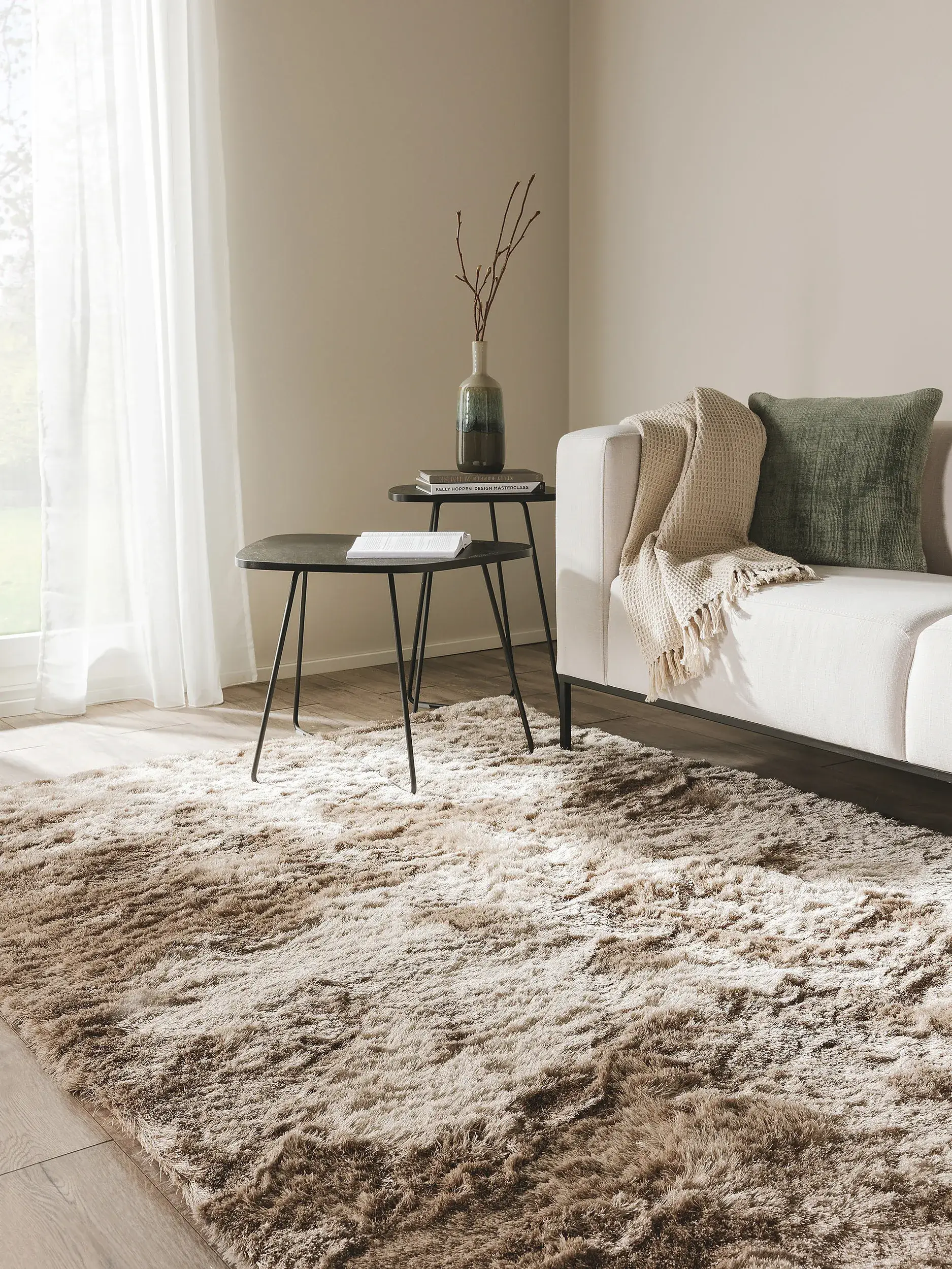 Tapis en 100% Polyester en Marron avec une pile de 100% Polyester de hauteur de benuta nest