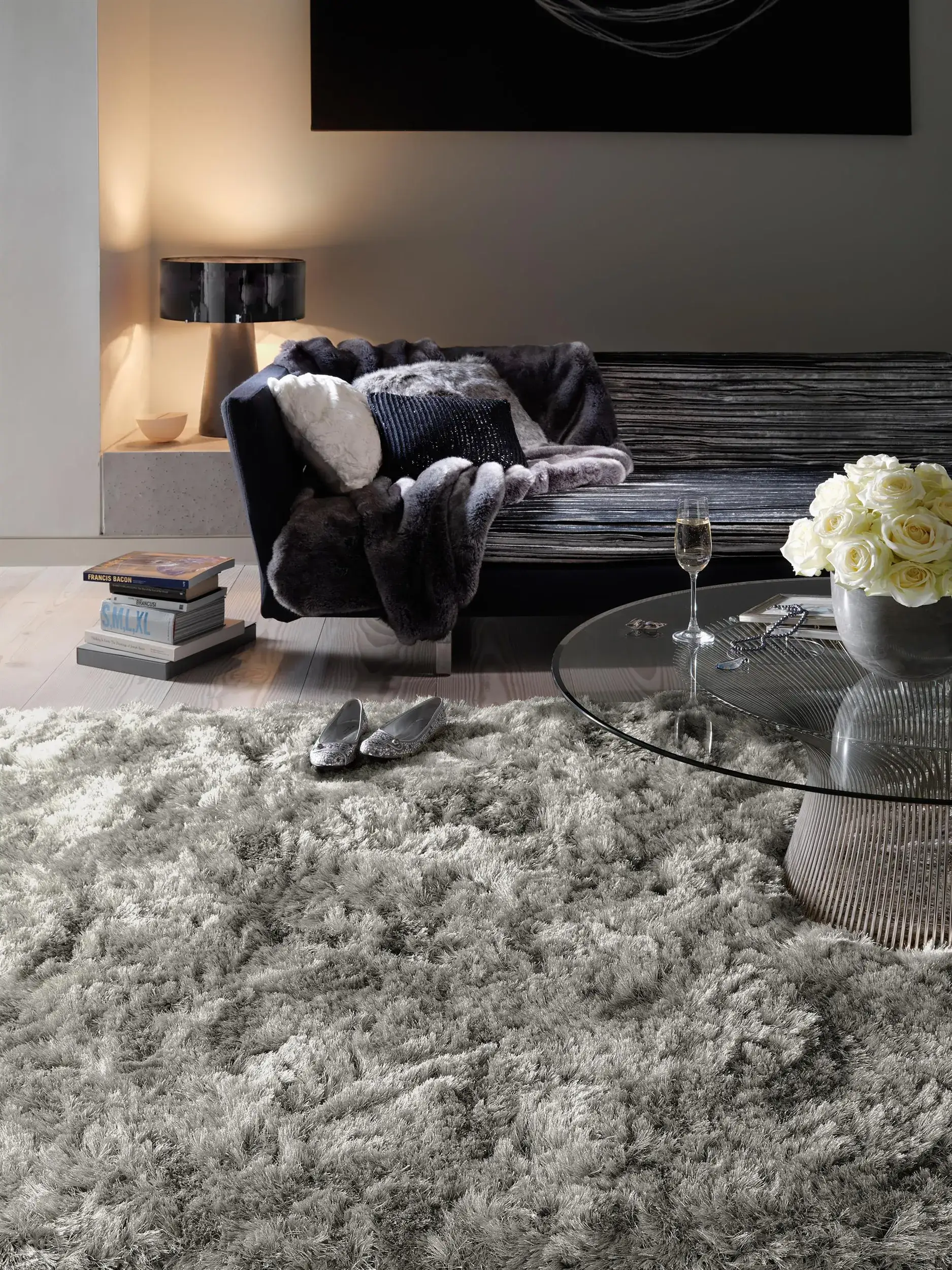 Tappeto di 100% Poliestere in Grigio con pelo alto 100% Poliestere da benuta Finest