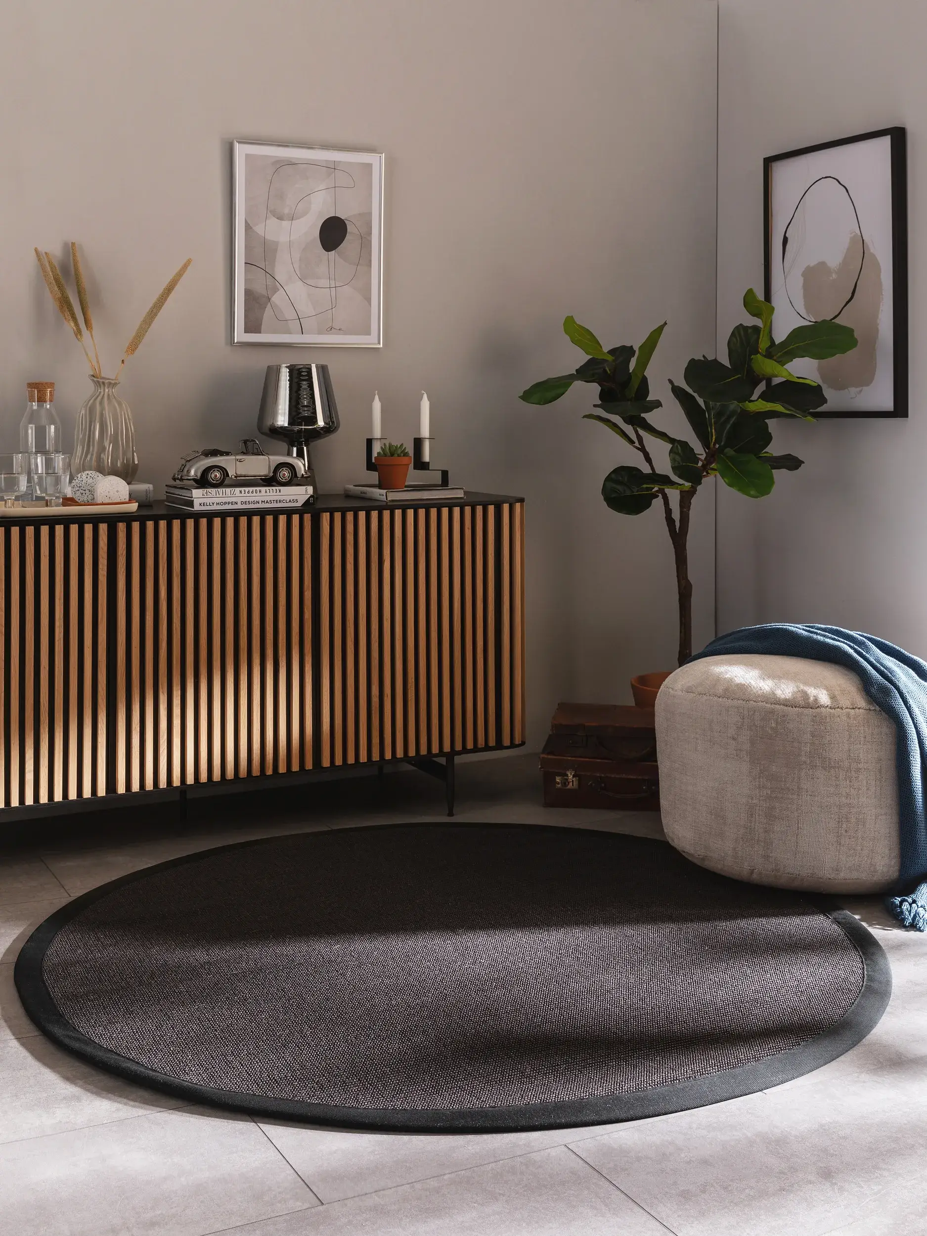 Teppich aus 100% Sisal in Schwarz mit 100% Sisal hohem Flor von benuta Nest