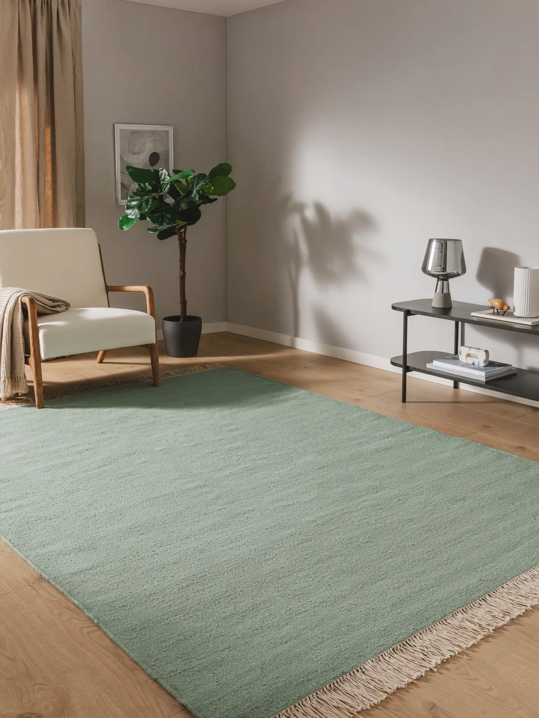 Teppich aus 80% Wolle, 20% Baumwolle in Grün mit 80% Wolle, 20% Baumwolle hohem Flor von benuta Pop