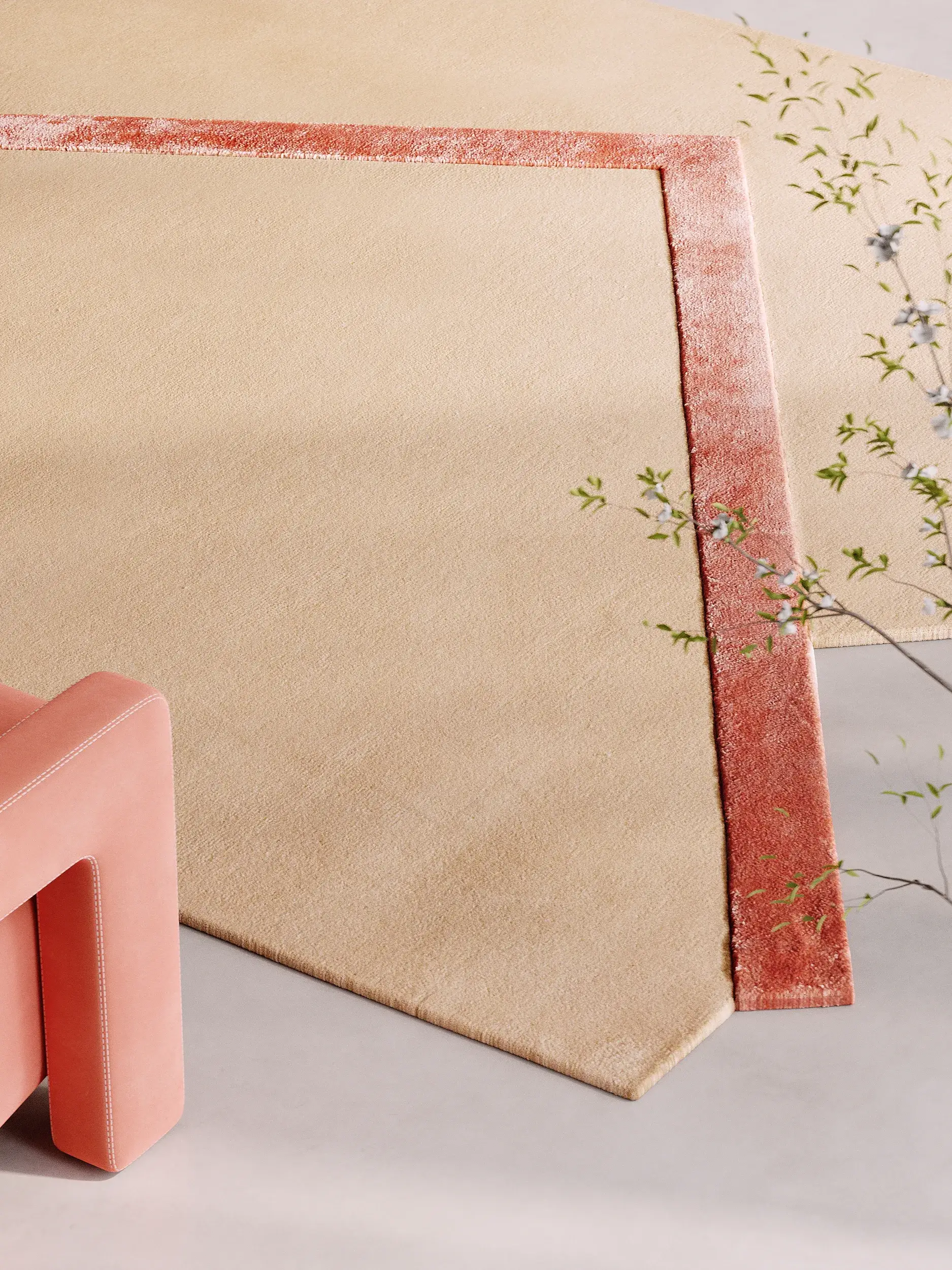 Rug made of 80% Wool, 20% Lyocell (Tencel™) in Beige with a 80% Wool, 20% Lyocell (Tencel™) high pile by benuta Finest