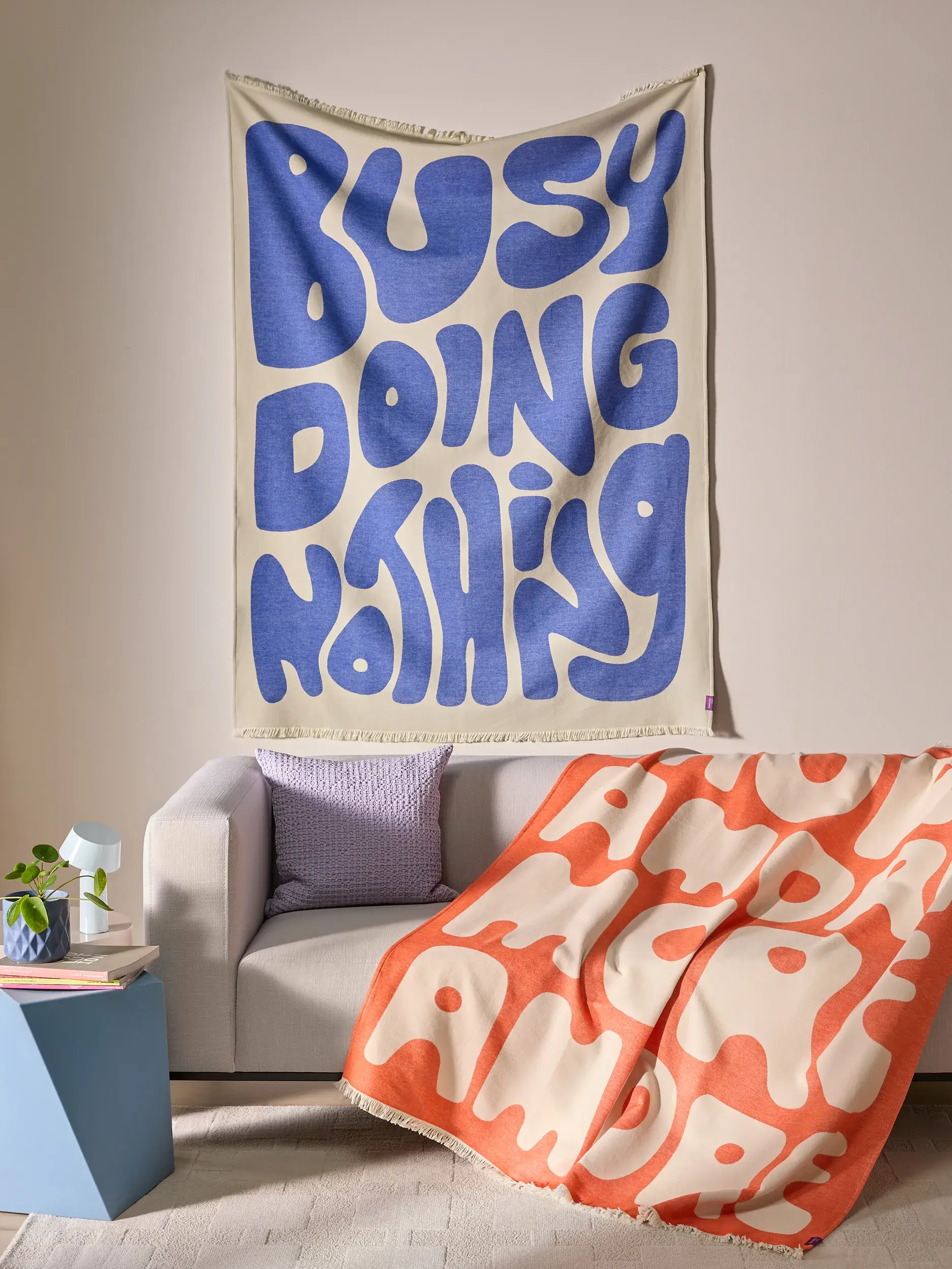 Baumwolldecke Jacky Blau von benuta Pop