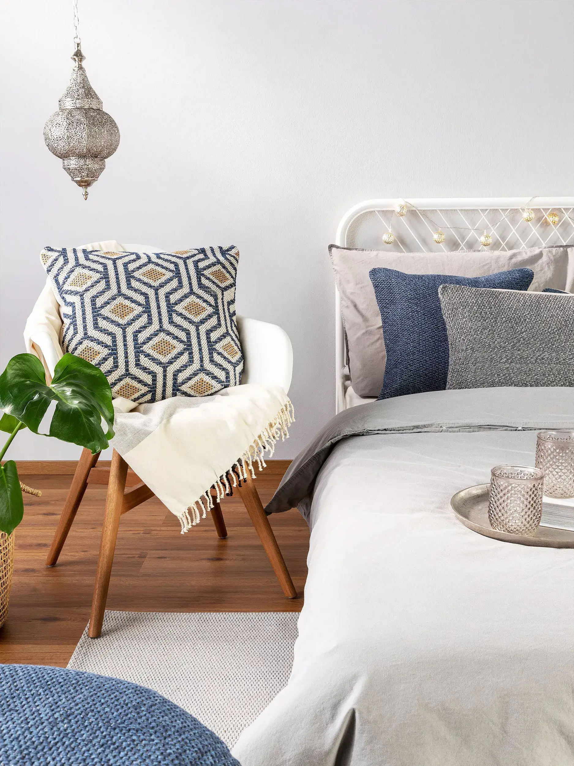 Kissenbezug Palma Blau/Gelb im Design Geometrisch aus 100% Baumwolle von benuta Nest