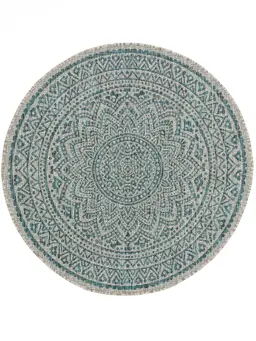 Tapis d'extérieur & intérieur rond Cleo Beige/Bleu