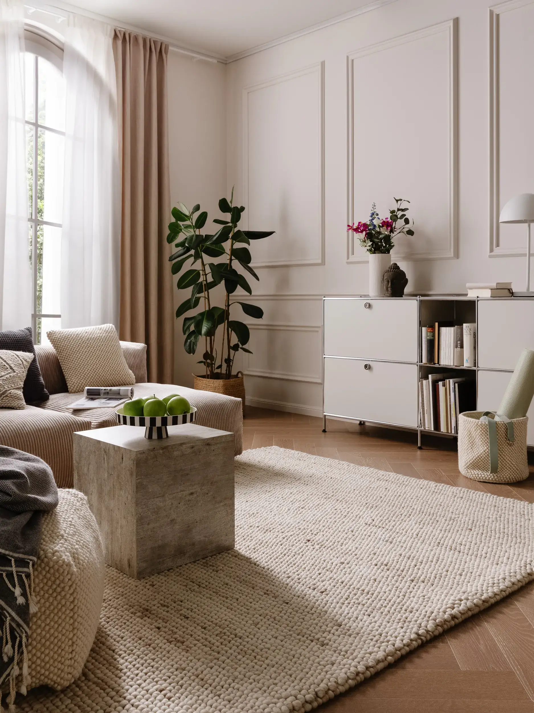 Teppich aus 70% Wolle, 30% Polyester in Beige mit 70% Wolle, 30% Polyester hohem Flor von benuta Pure