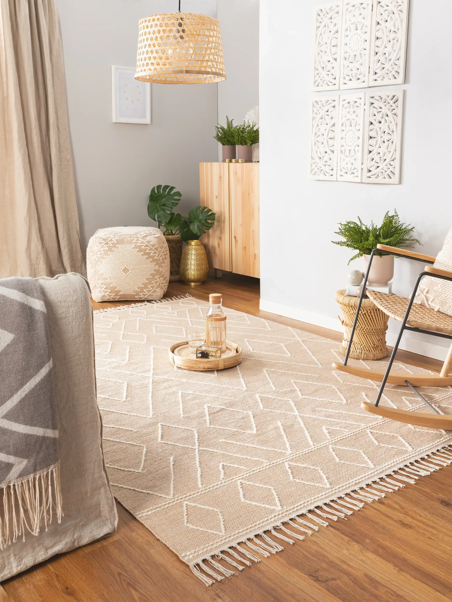 Teppe av 60% Baumwolle, 40% Wolle i Beige med 60% Baumwolle, 40% Wolle høy lugg fra benuta Pure