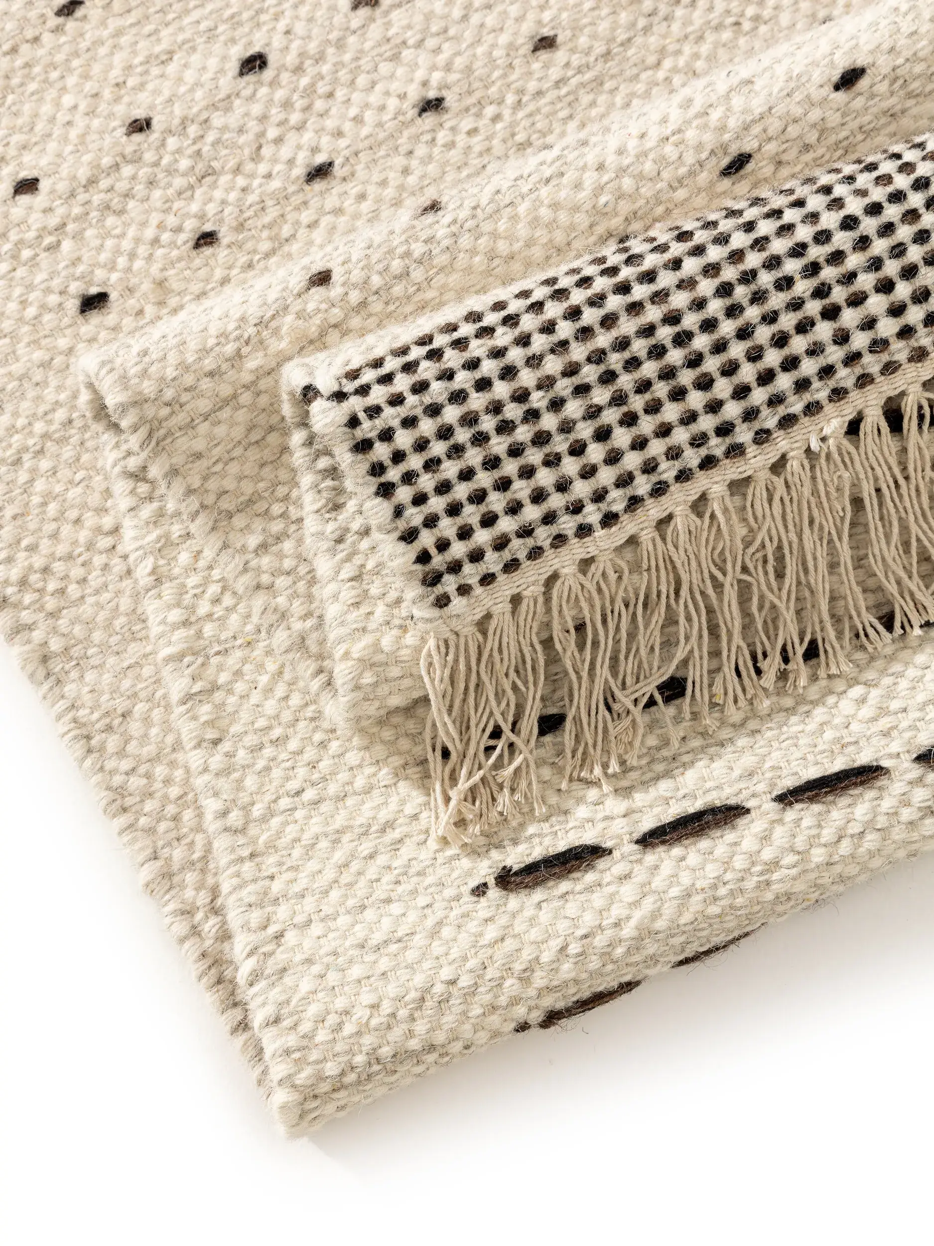Tappeto di 70% Lana, 30% Cotone in Bianco/Nero con pelo alto 70% Lana, 30% Cotone da benuta POP