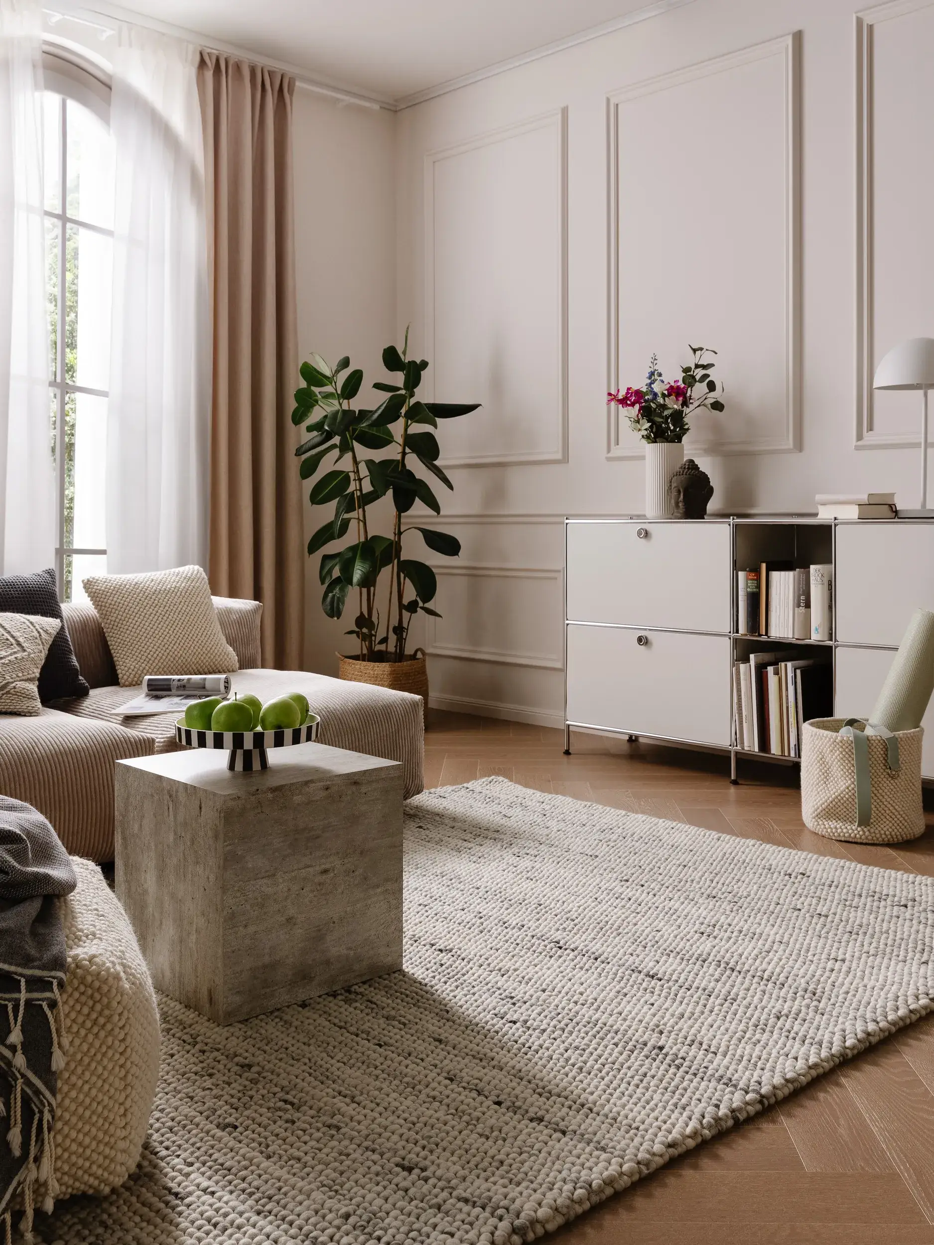 Teppich aus 70% Wolle, 30% Polyester in Grau mit 70% Wolle, 30% Polyester hohem Flor von benuta Pure