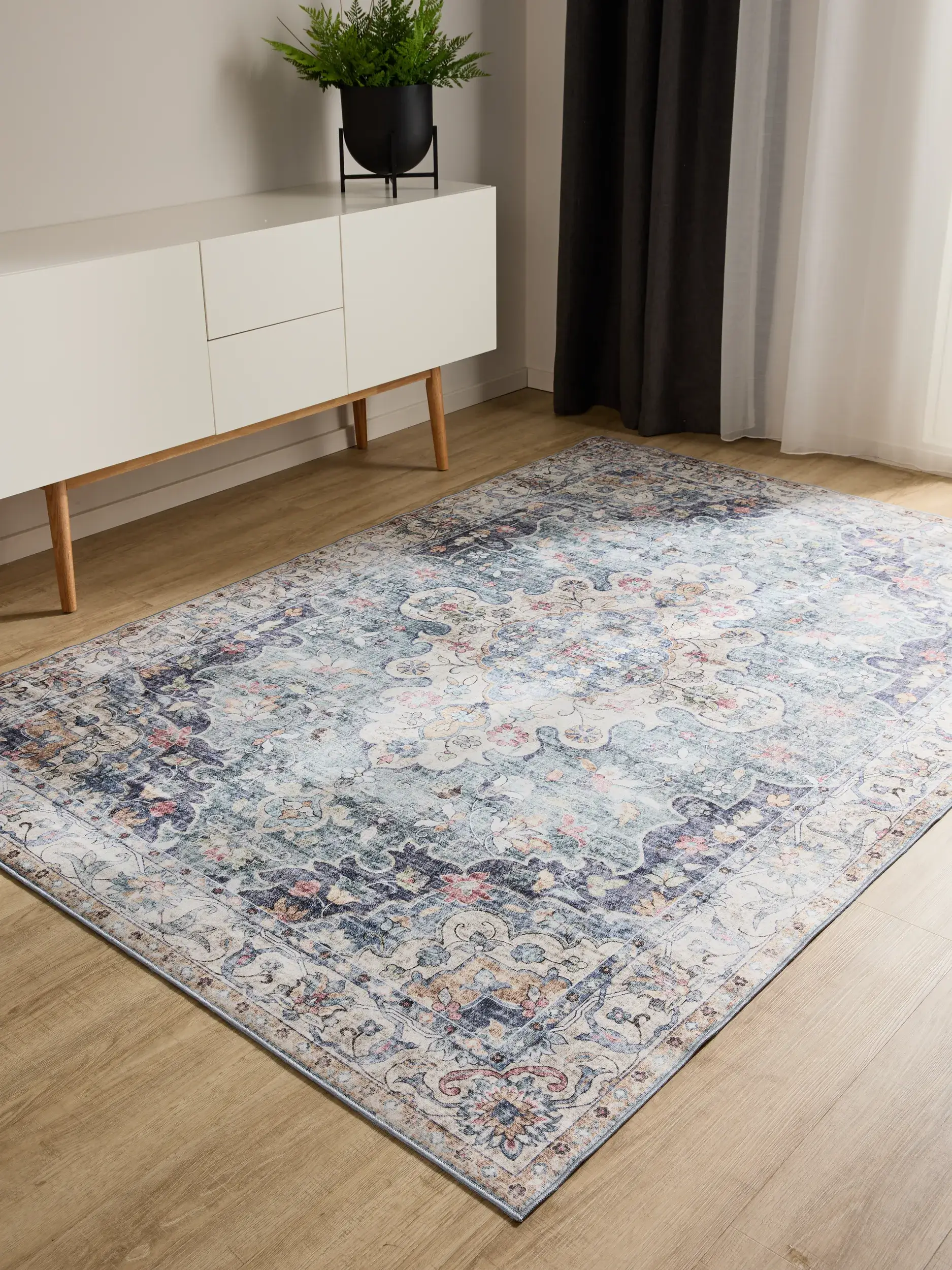 Rug made of 100% Polyester in Blue with a 100% Polyester high pile by benuta Basic