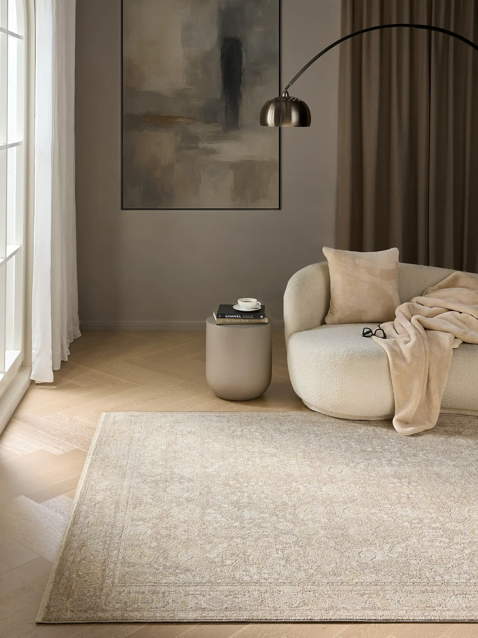 Teppe Aria av 90% Polyester, 10% Viskose i Beige fra benuta Finest