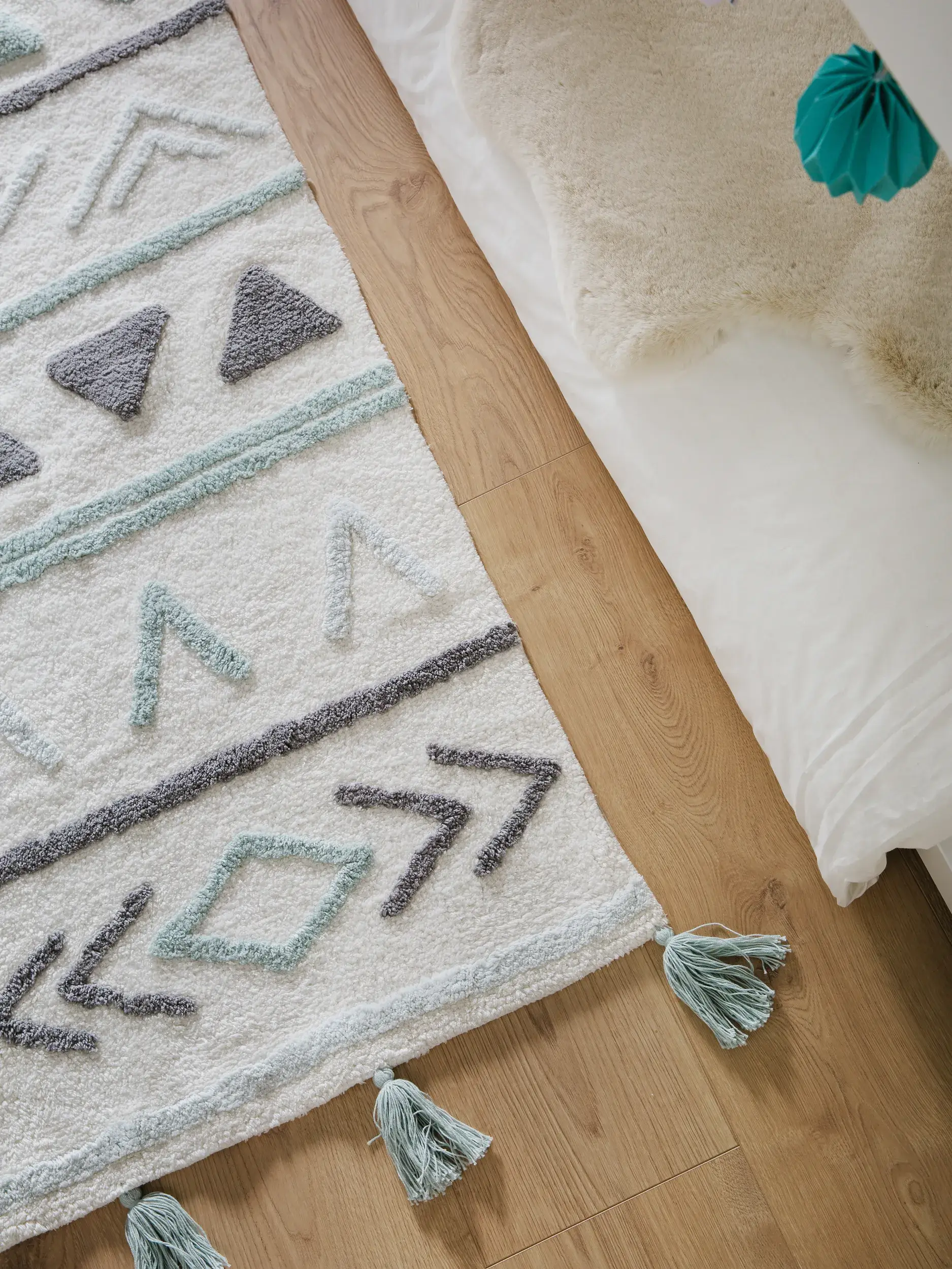 Tappeto di 100% Cotone in Azzurro con pelo alto 100% Cotone da Lytte