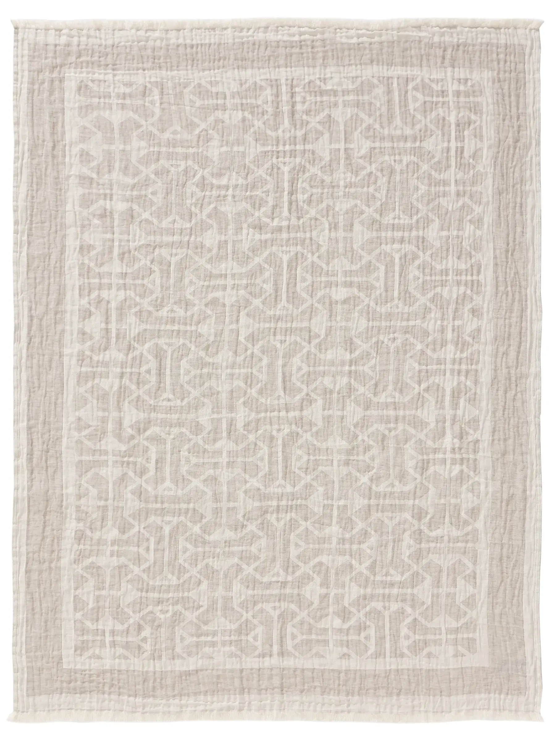 Decke aus Leinen-Mix Sabine Cream/Beige Geometrisch-suunnittelussa, valmistettu 60% puuvillaa, 40% pellavaaista, benuta Purein toimesta