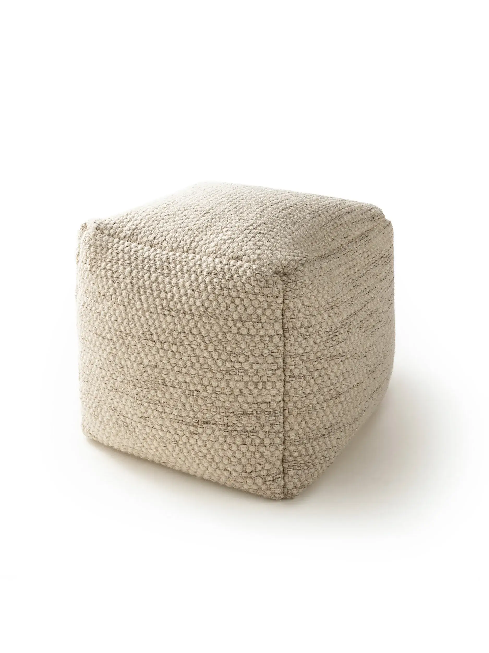 Handgefertigter Woll-Pouf Rocco Cream in Einfarbig design made of 80% wool, 20% cotton by benuta Pure