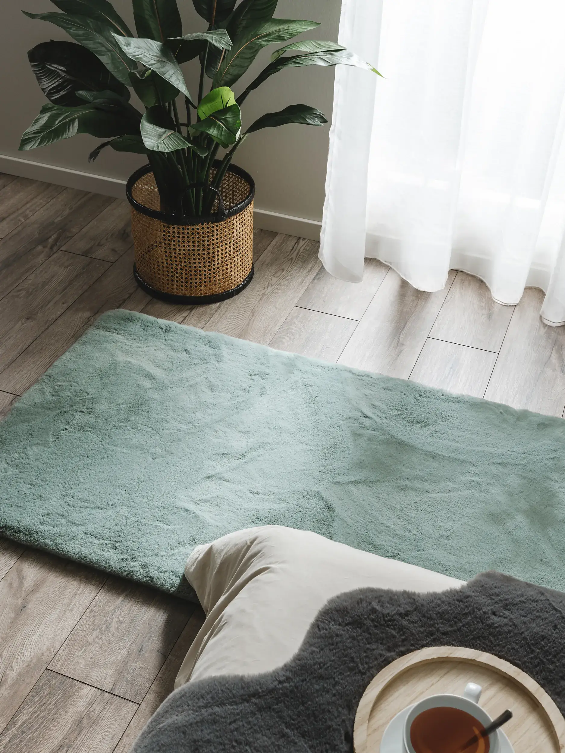 Teppich aus 100% Polyester in Türkis mit 100% Polyester hohem Flor von benuta Nest