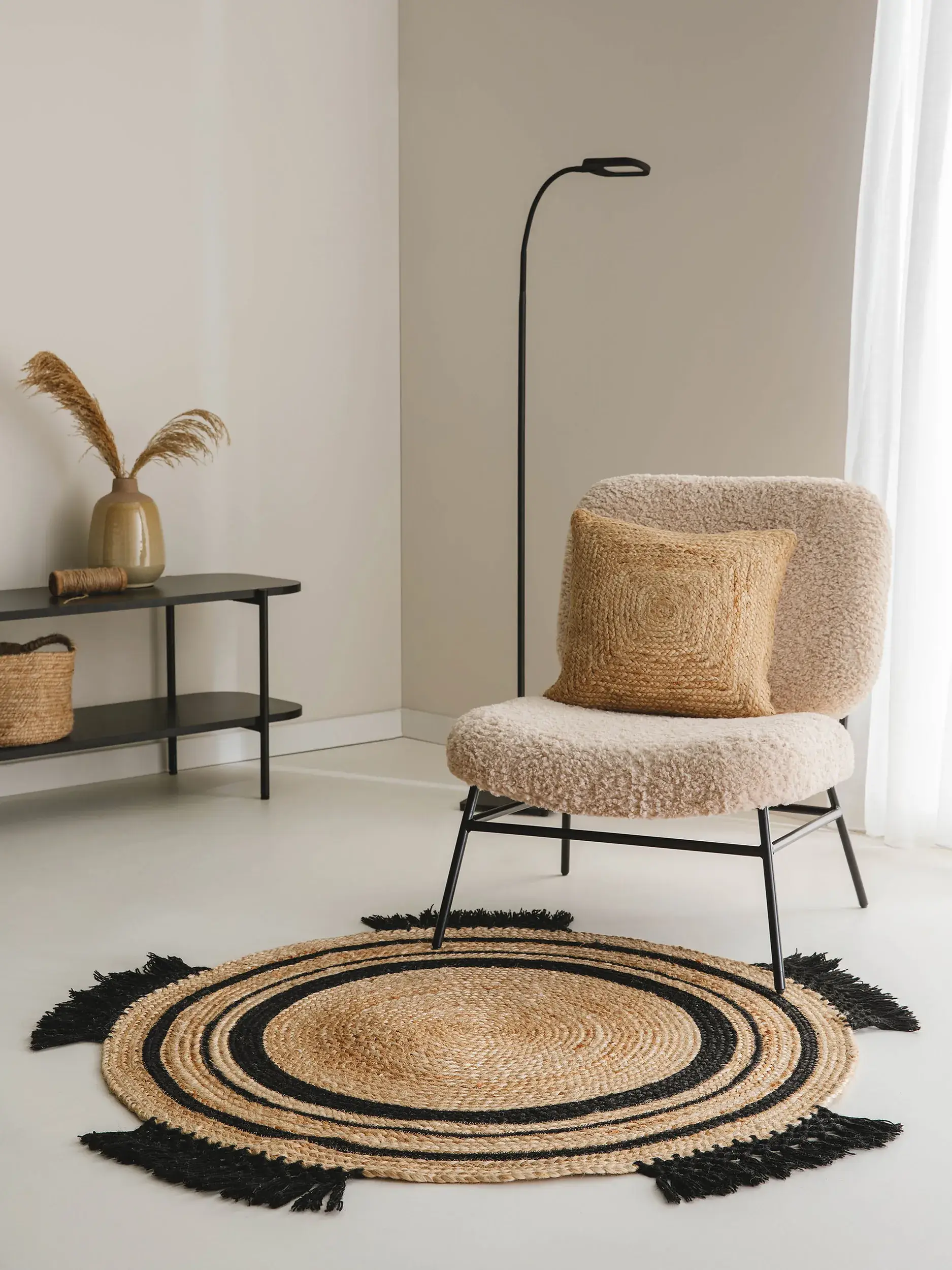 Rug made of 100% Jute in Brown with a 100% Jute high pile by benuta Pure