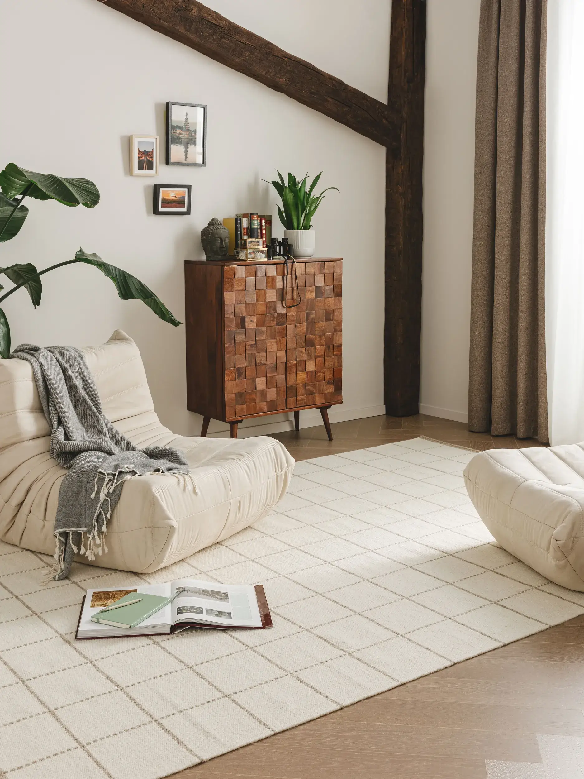 Teppich aus 90% Wolle, 10% Baumwolle in Beige mit 90% Wolle, 10% Baumwolle hohem Flor von benuta Pure
