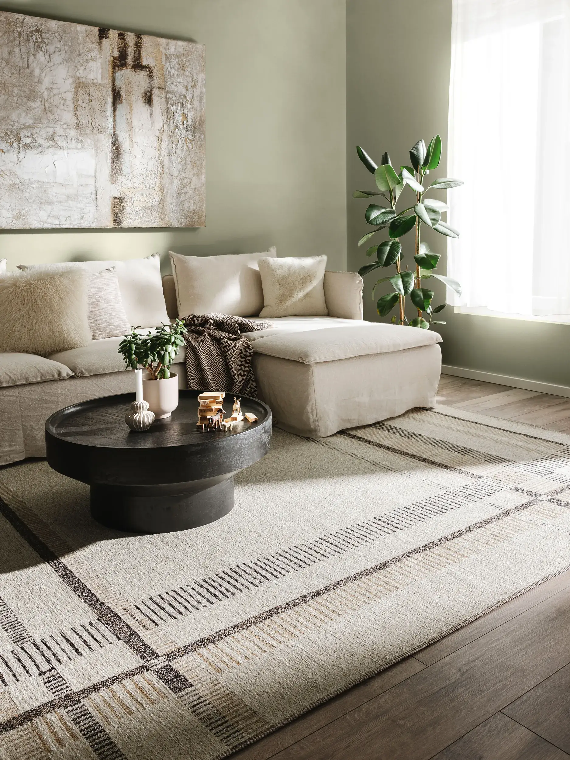 Teppich aus 65% Polyester (recycled PET), 35% Jute in Beige mit 65% Polyester (recycled PET), 35% Jute hohem Flor von benuta Nest