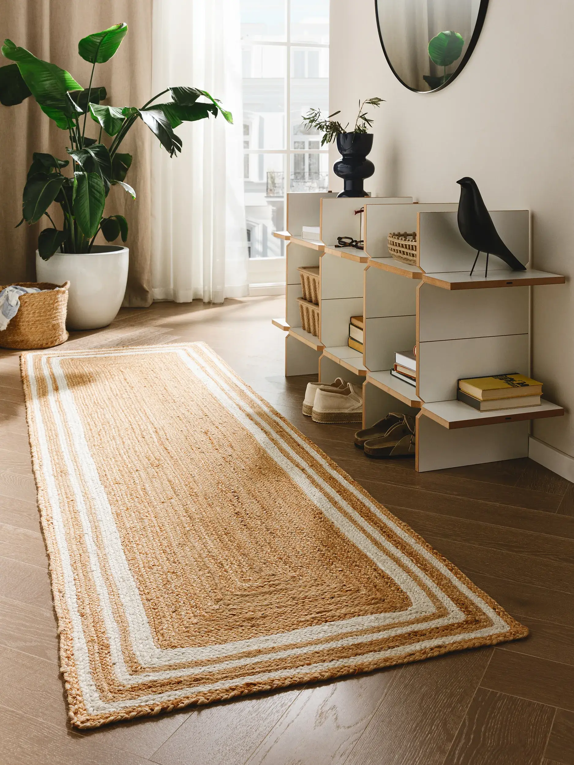 Teppich aus 100% Jute in Weiß mit 100% Jute hohem Flor von benuta Pure