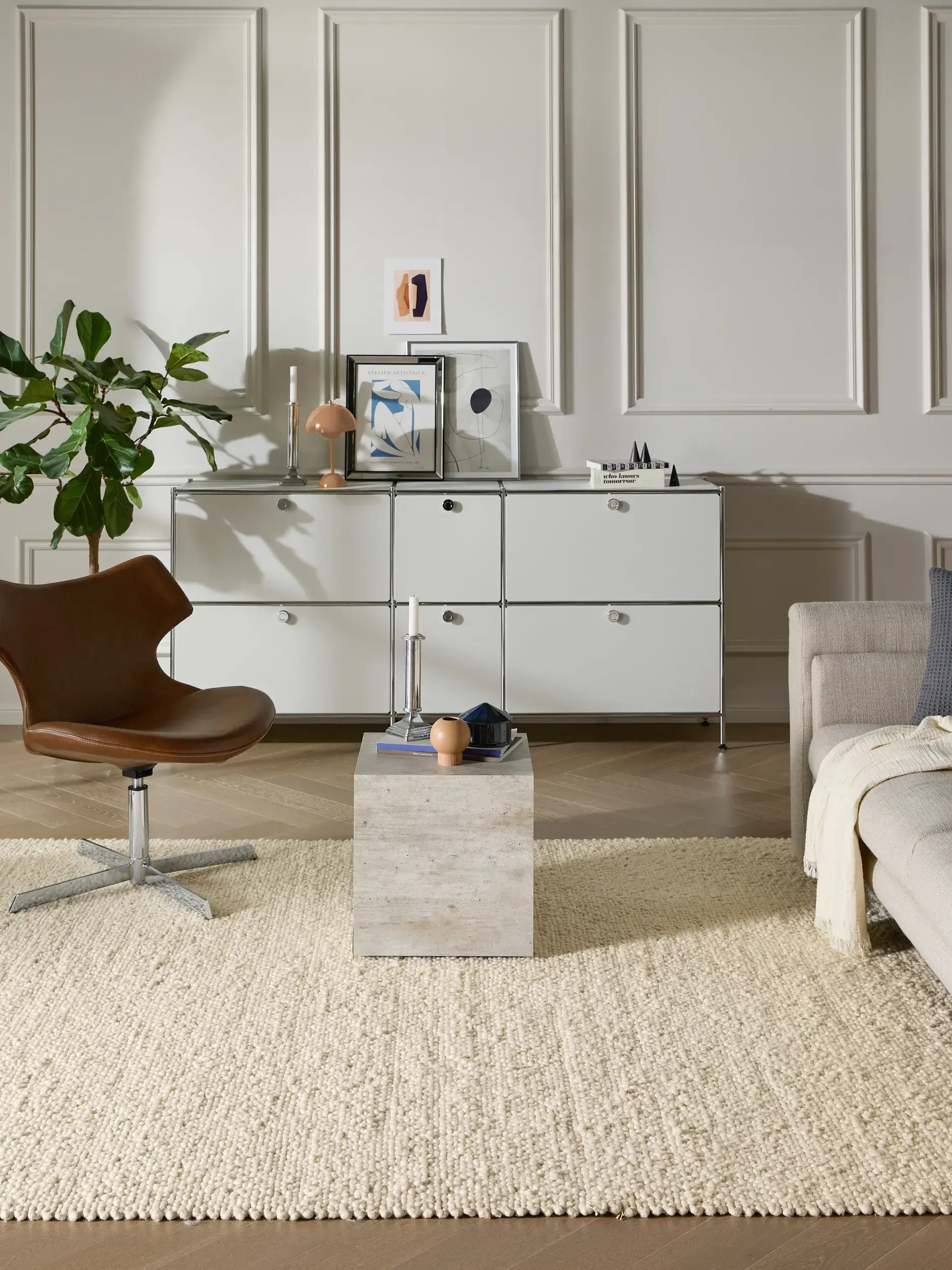 Matta Patch av 70% Ull, 15% Jute, 15% Bomull i Beige från benuta pure