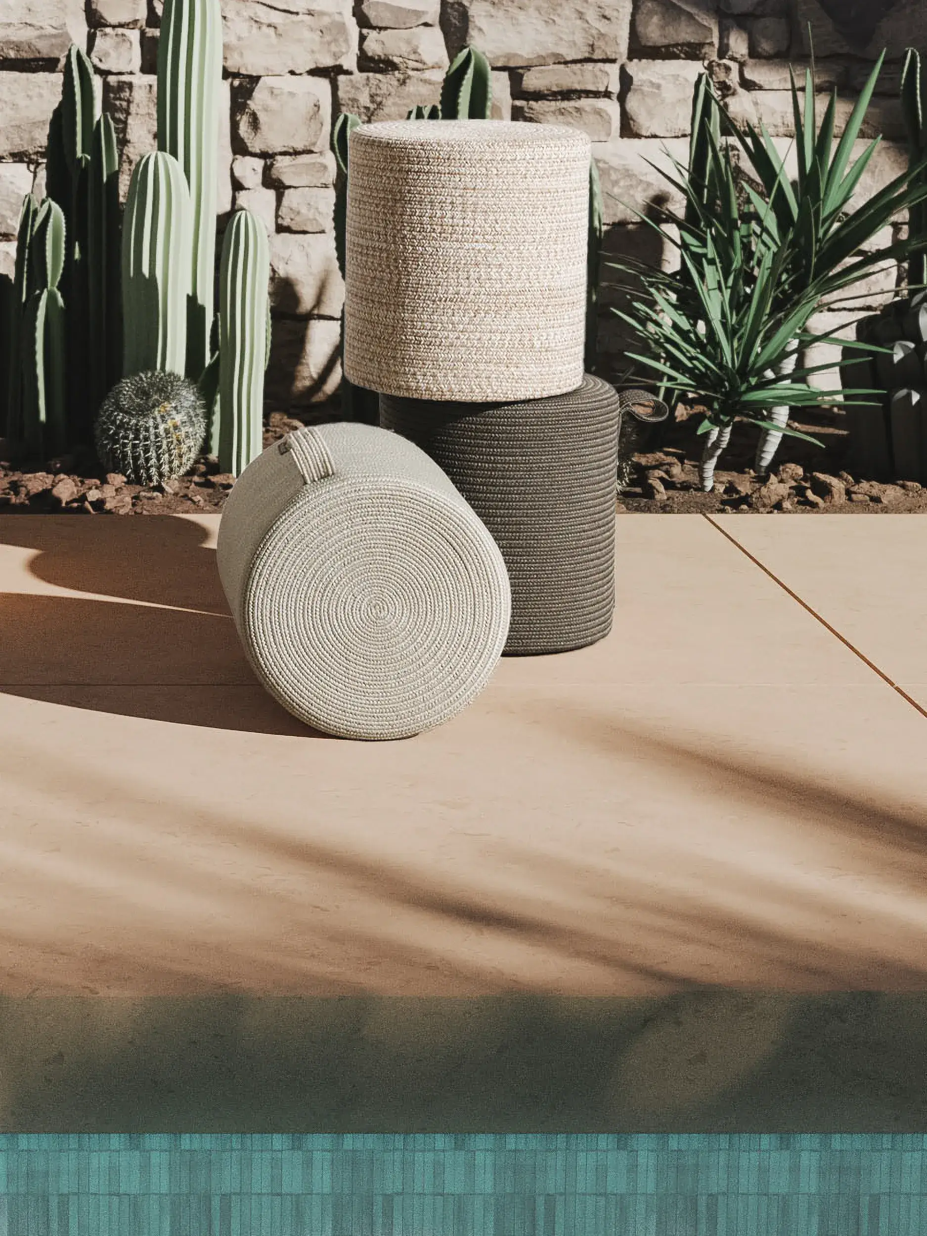 Pouf per interno ed esterno Noe Grigio scuro in Tintaunita-ontwerp van 100% Polipropilene door benuta Finest
