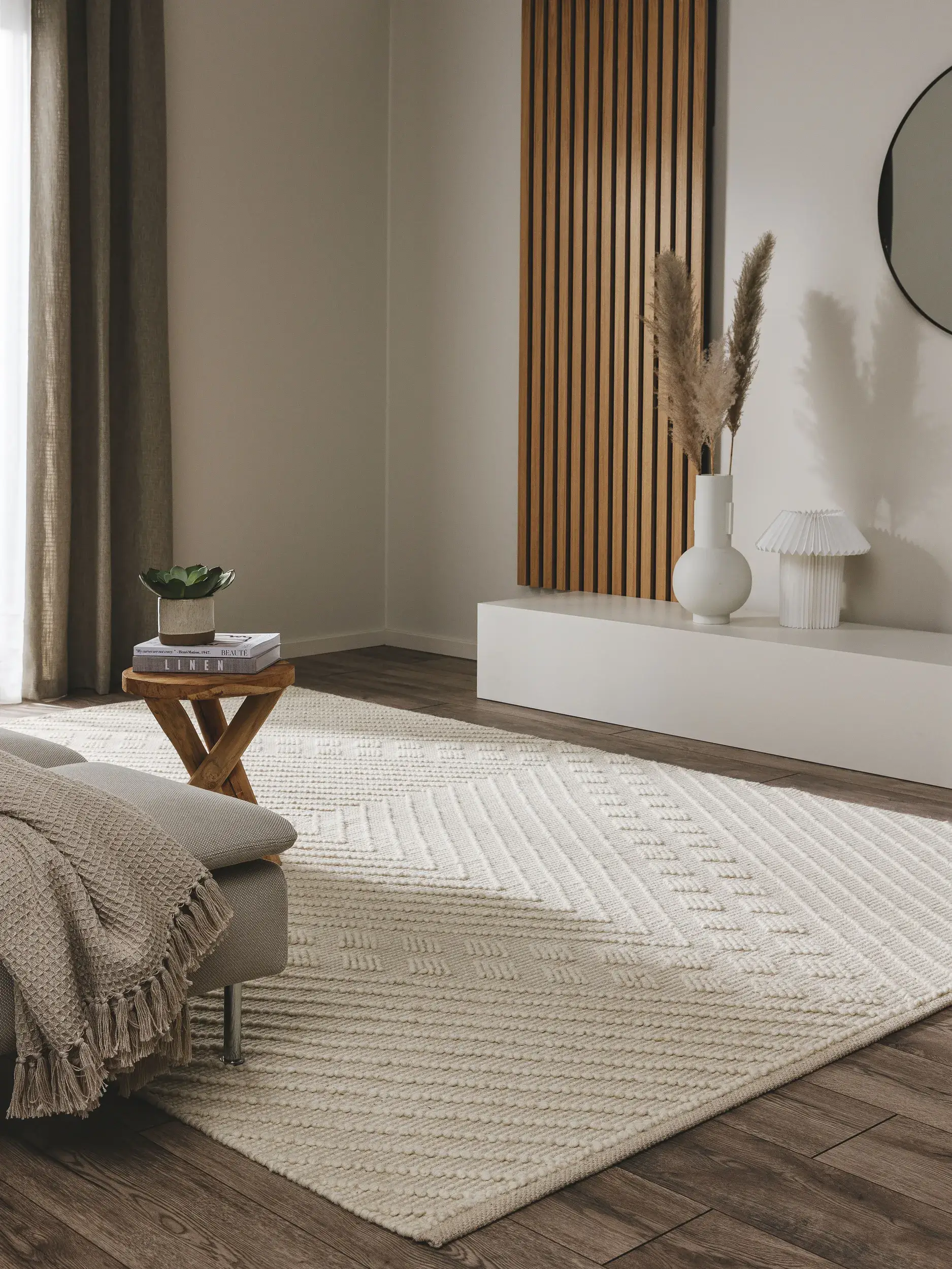Teppich aus 55% Baumwolle, 45% Wolle in Beige mit 55% Baumwolle, 45% Wolle hohem Flor von benuta Pure