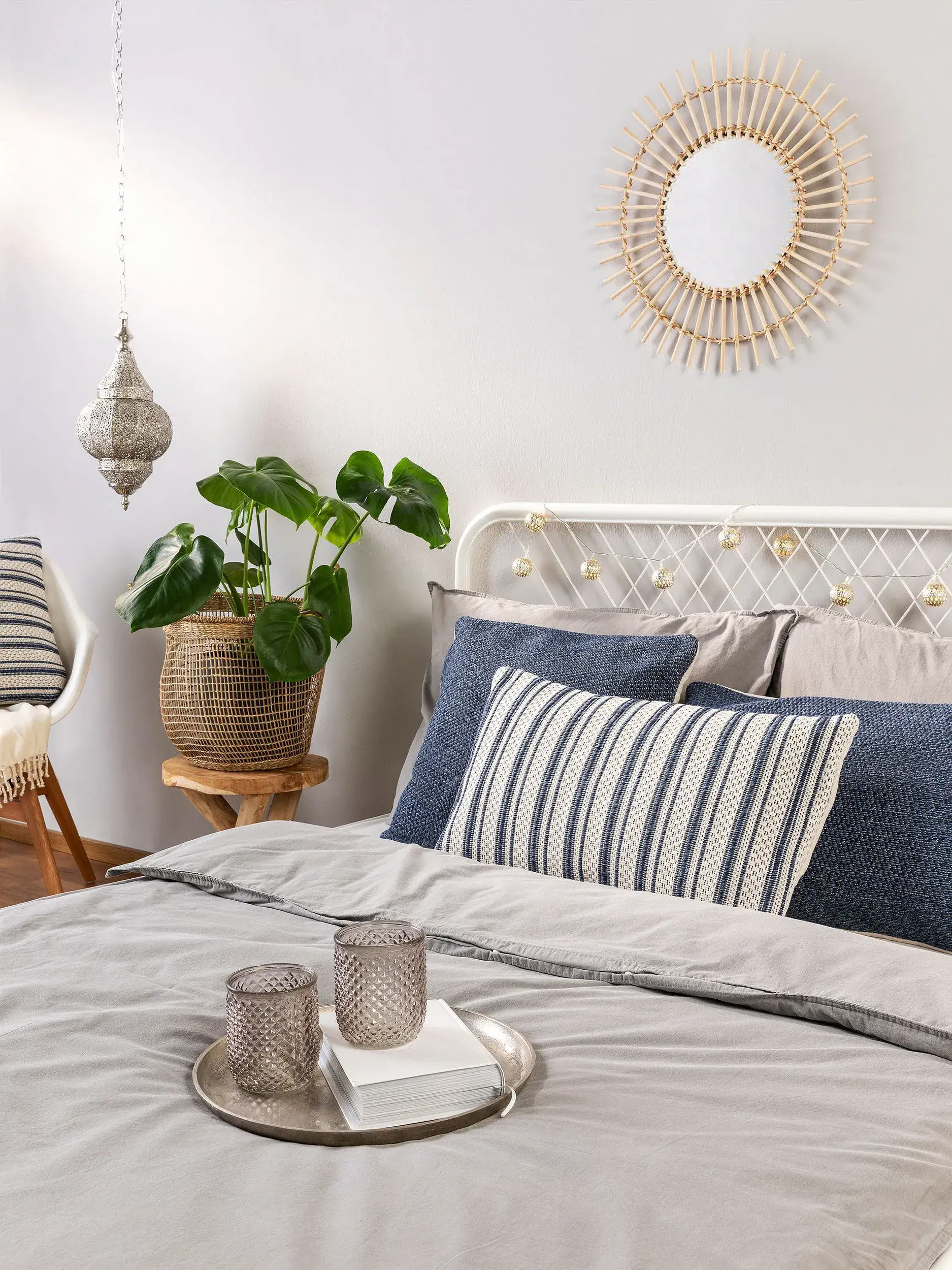 Housse de coussin Santo Bleu en motif Rayures en 100% Coton de benuta