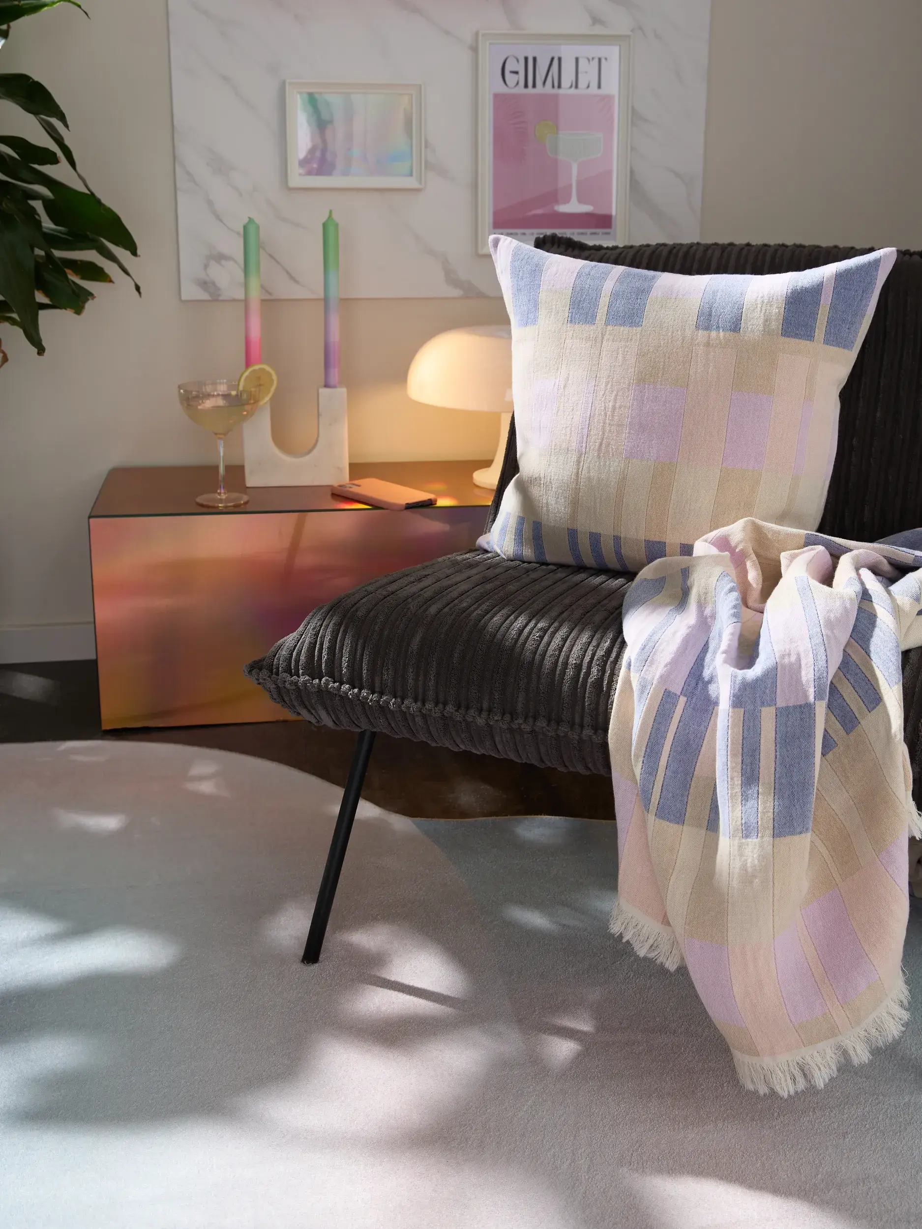 Kissenbezug Nico Multicolor/Lila Geometrisch-suunnittelussa, valmistettu 100% puuvillaaista, benuta Popin toimesta