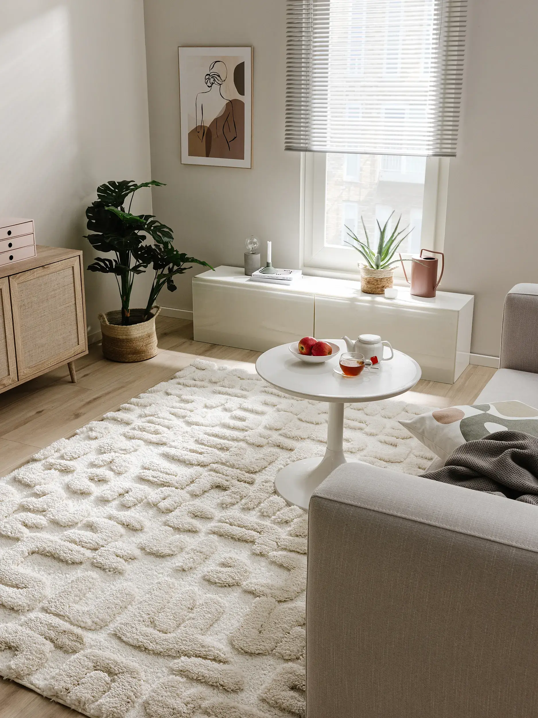 Teppich aus 80% Polypropylen, 20% Polyester in Beige mit 80% Polypropylen, 20% Polyester hohem Flor von benuta Pop